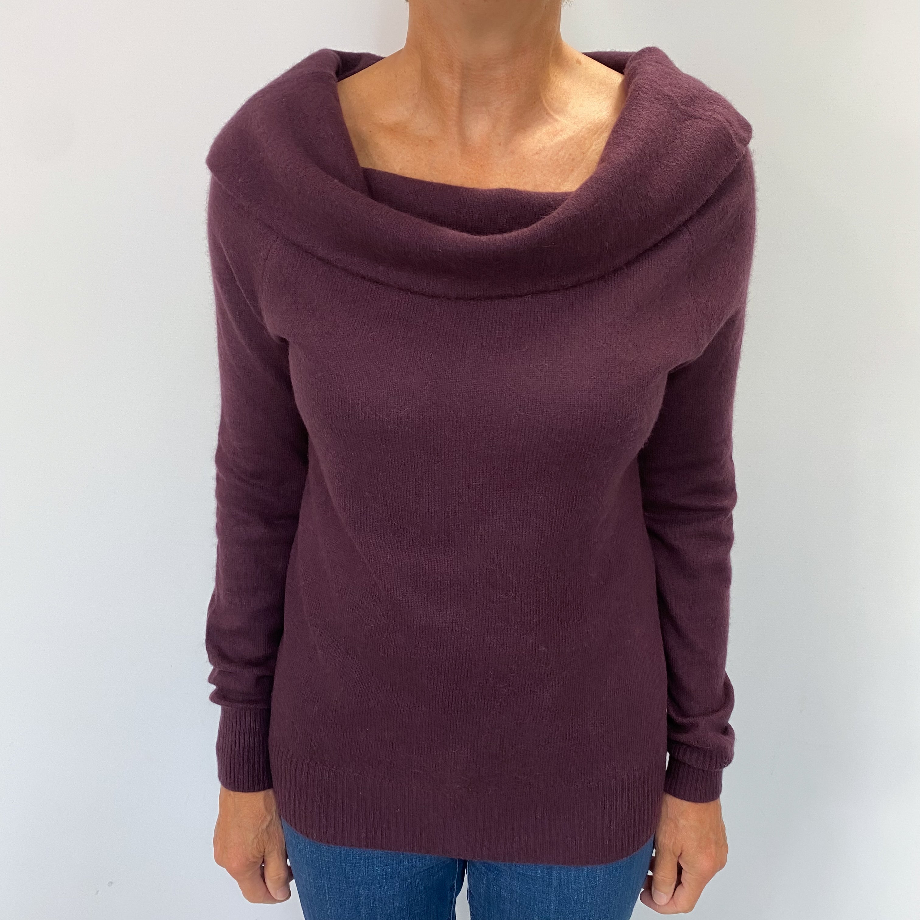 Aubergine Purple Cashmere Cowl Neck Jumper Medium