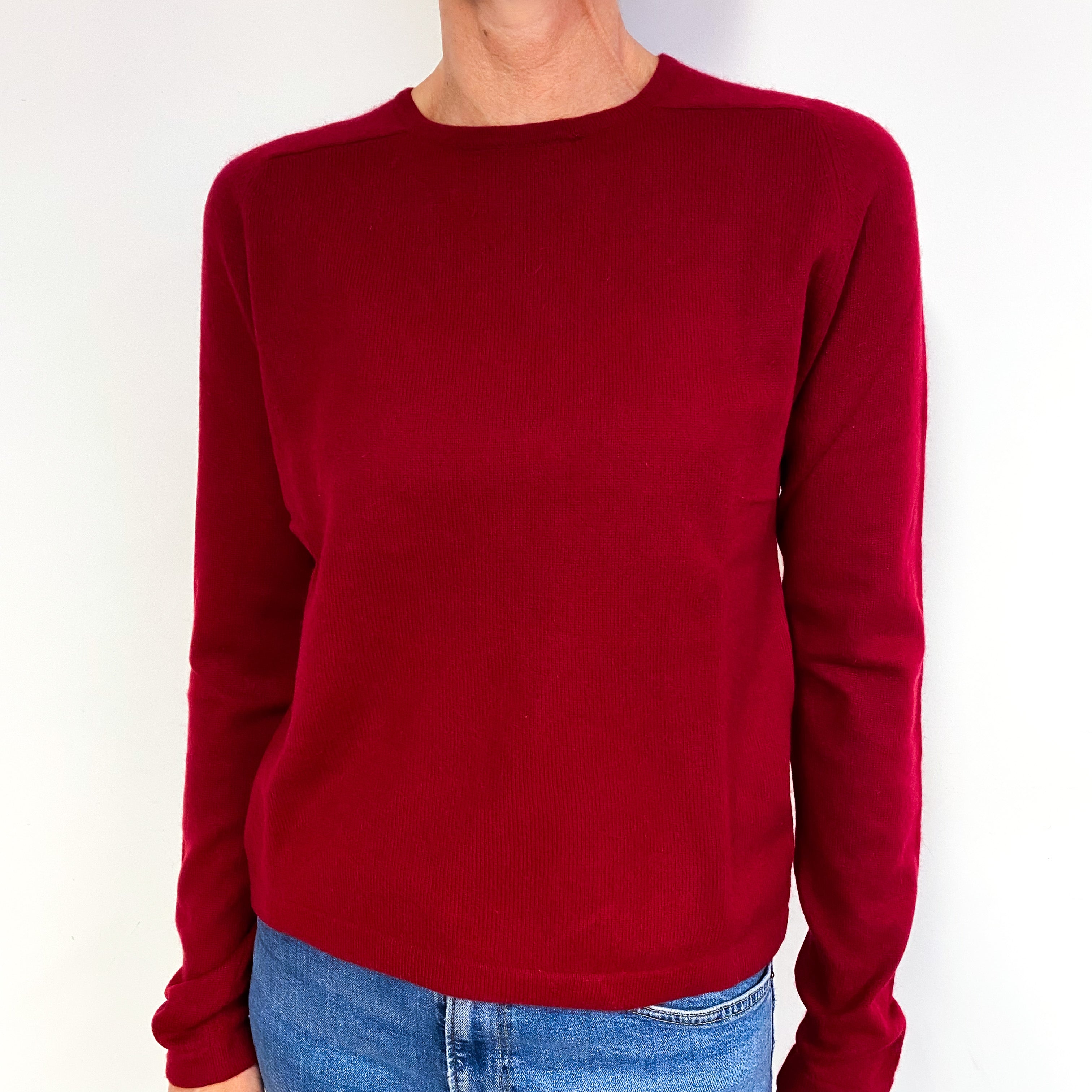 Crimson Red Cashmere Crew Neck Jumper Medium
