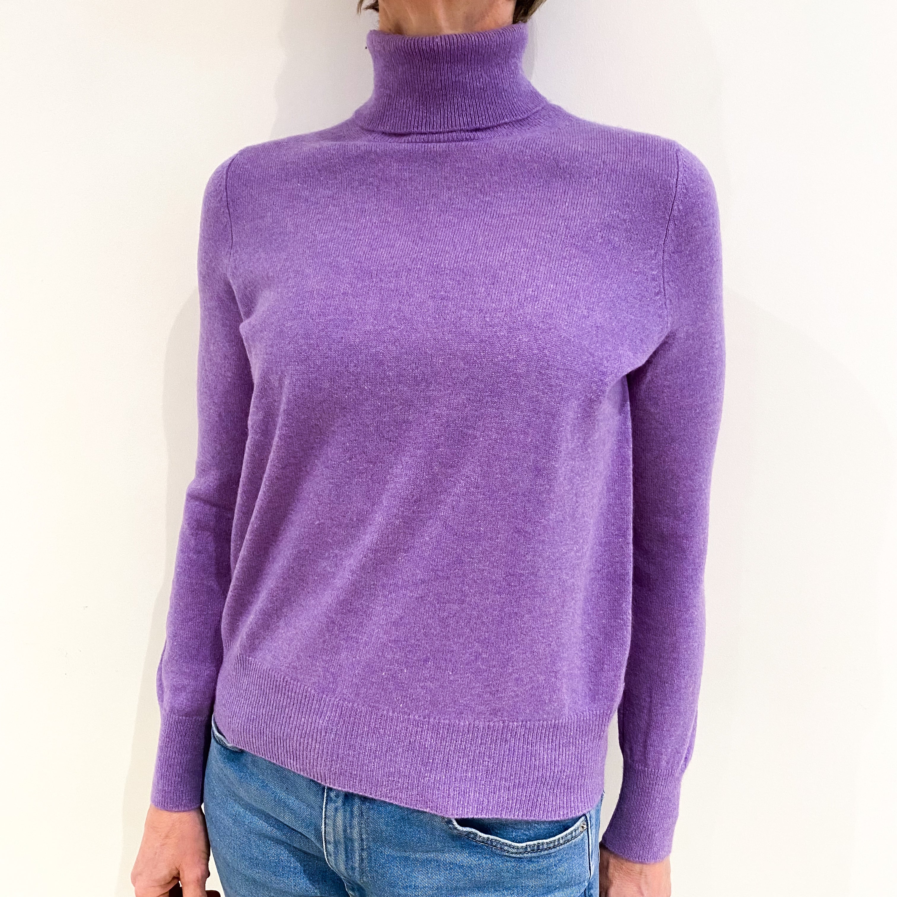 Wisteria Purple Cashmere Polo Neck Jumper Small