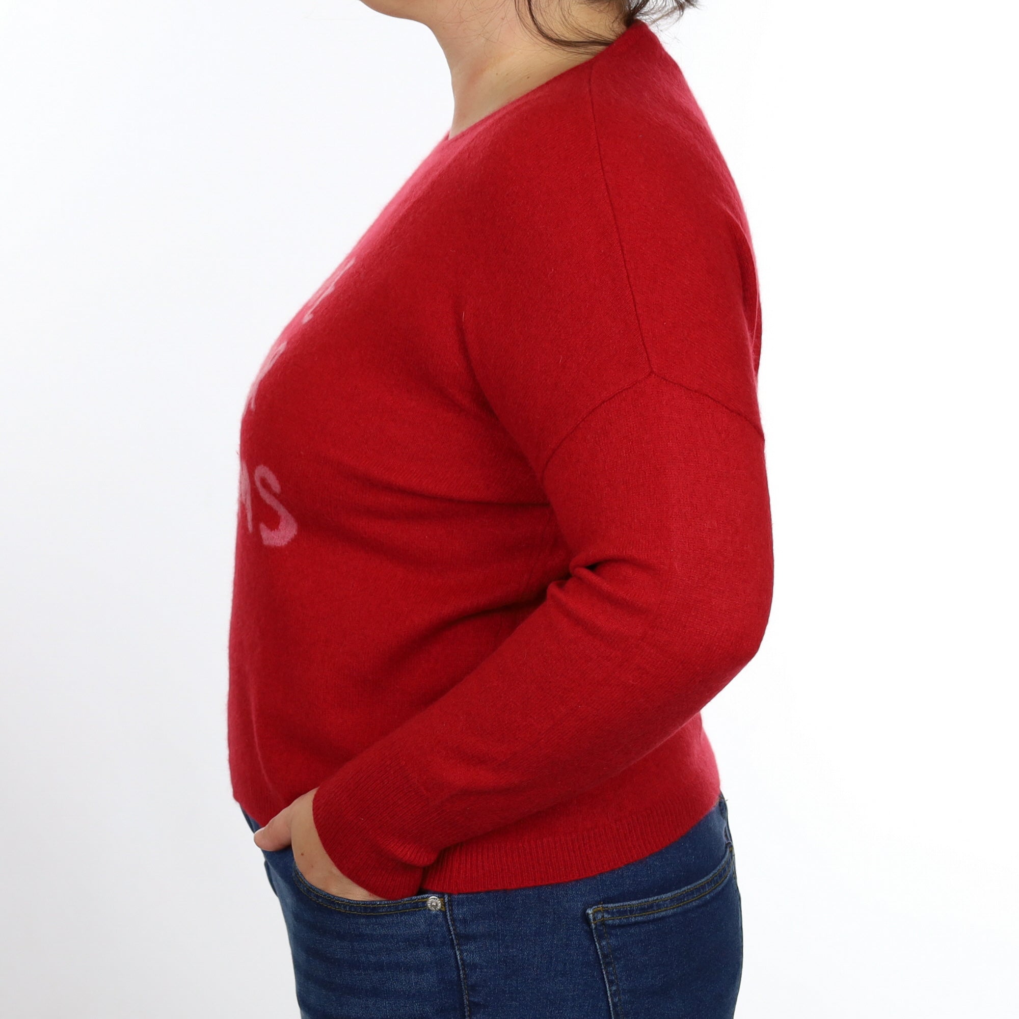 Red Slogan Cashmere Boxy Crew Neck Jumper Large