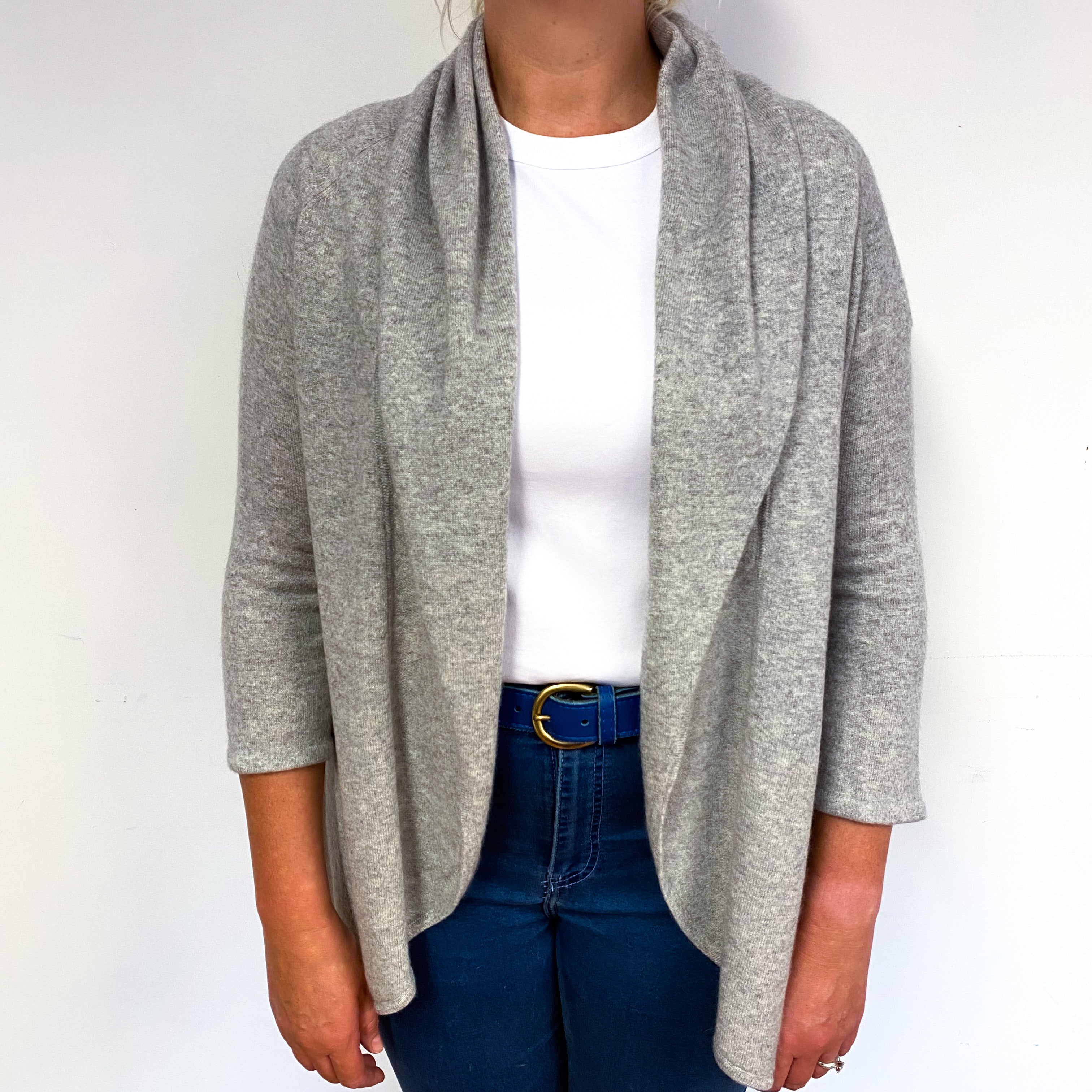 Smoke Grey 3/4 Sleeve Cashmere Waterfall Cardigan Large