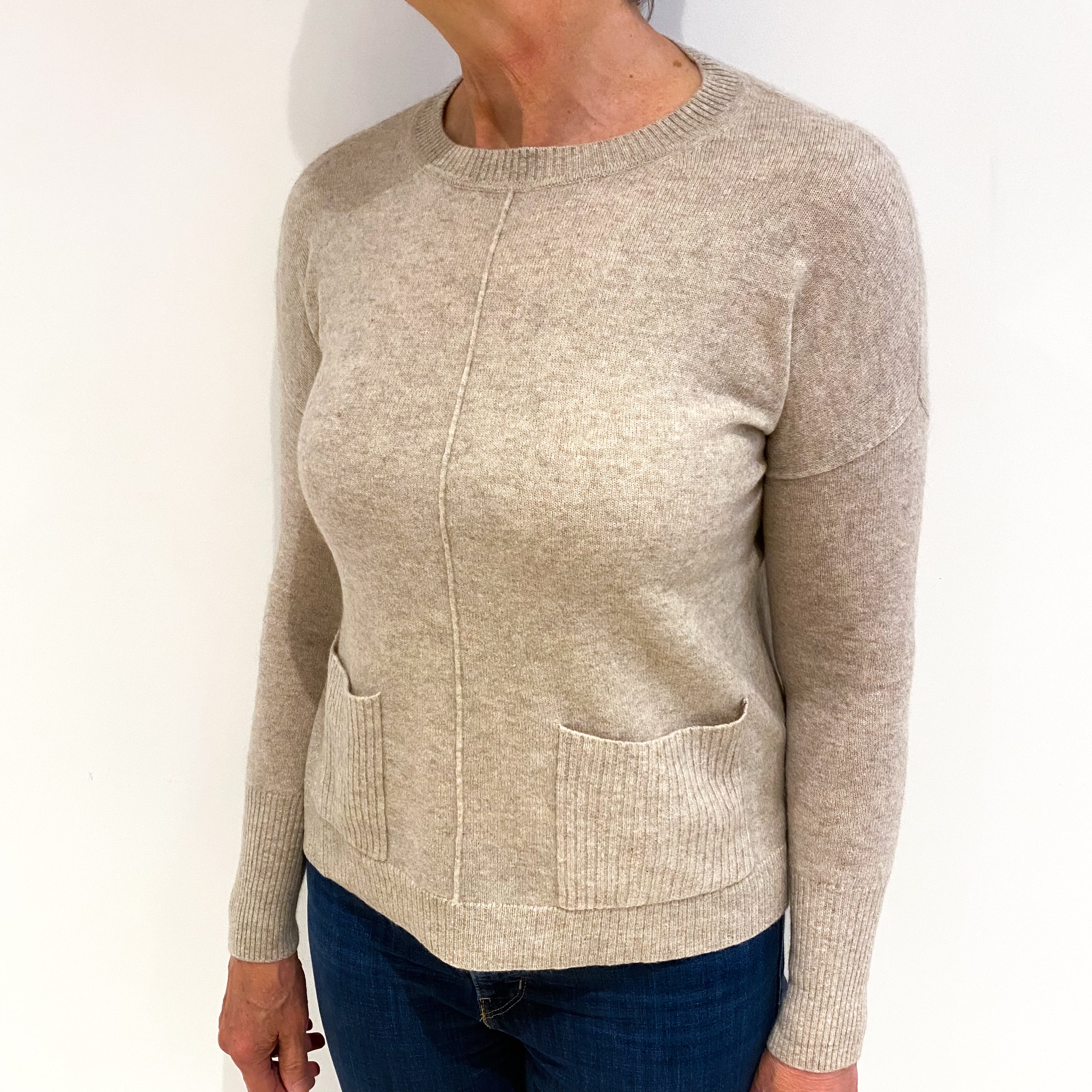 Fawn Beige Cashmere Crew Neck Jumper Medium