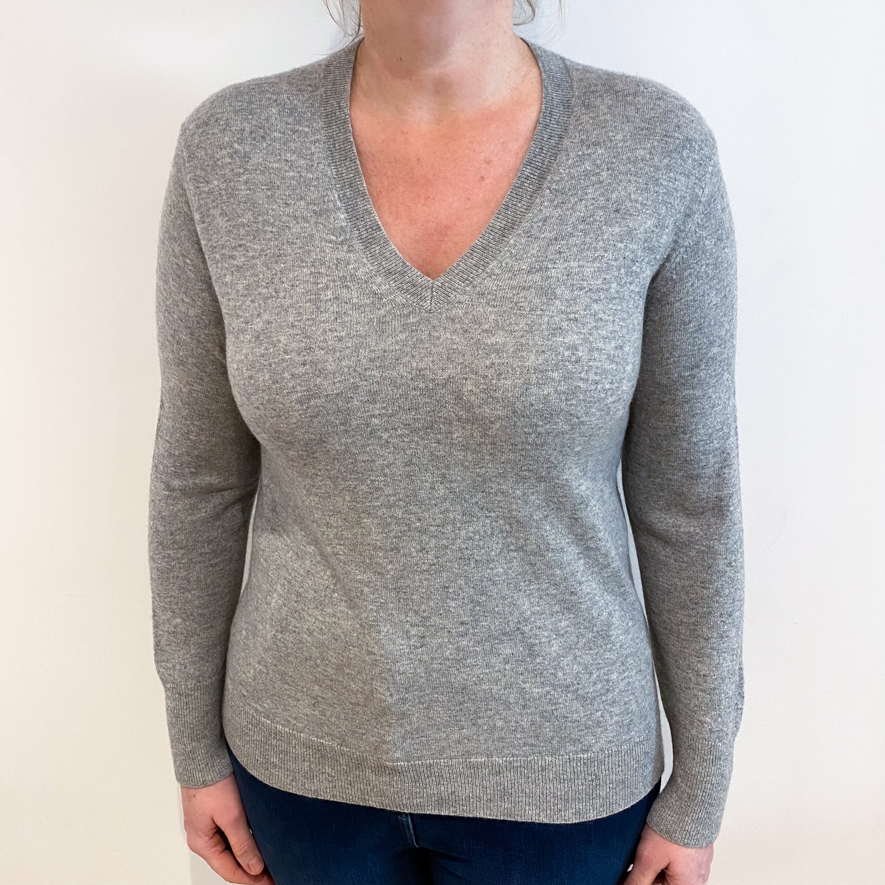 Smoke Grey Cashmere V Neck Jumper Large