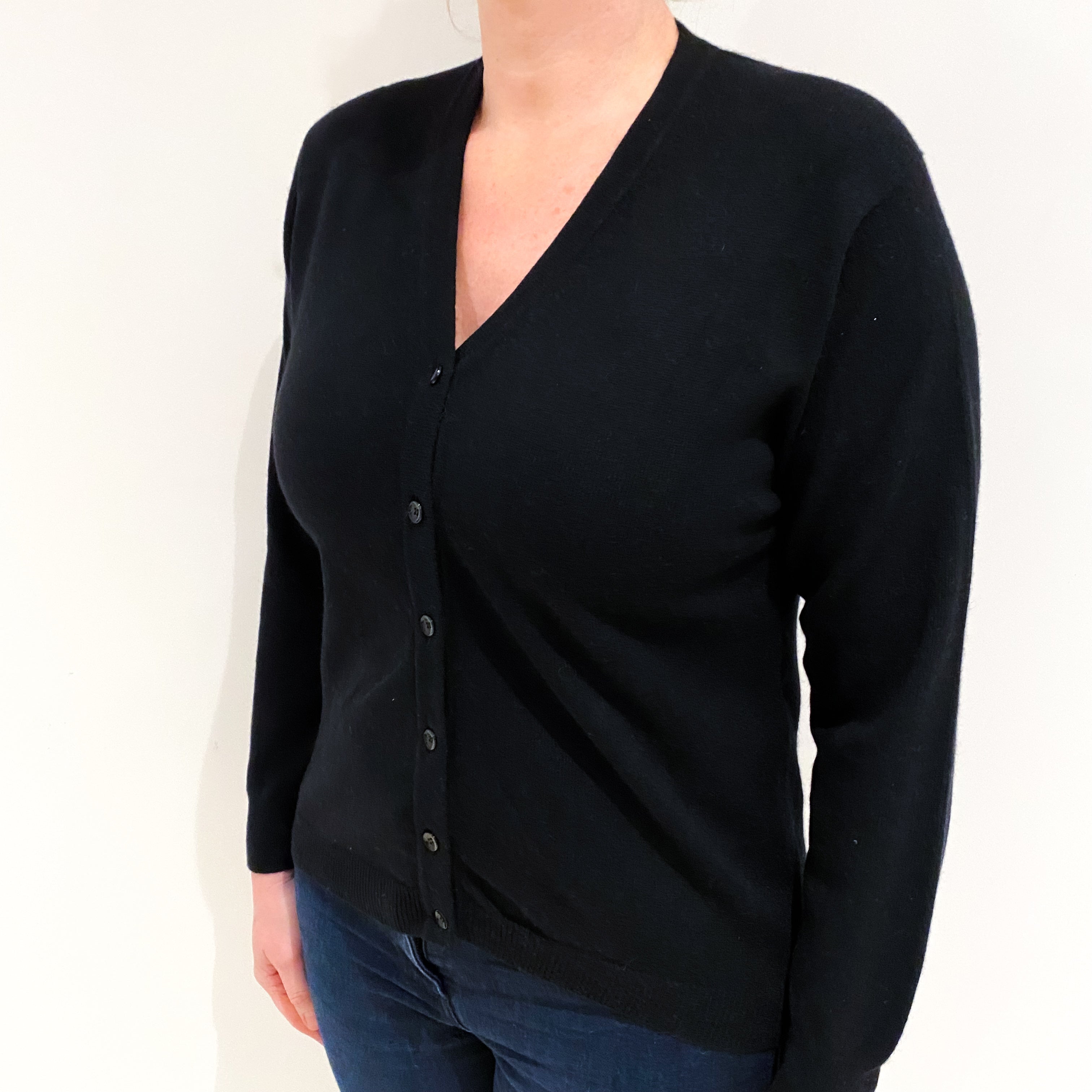 Black Cashmere V Neck Cardigan Large