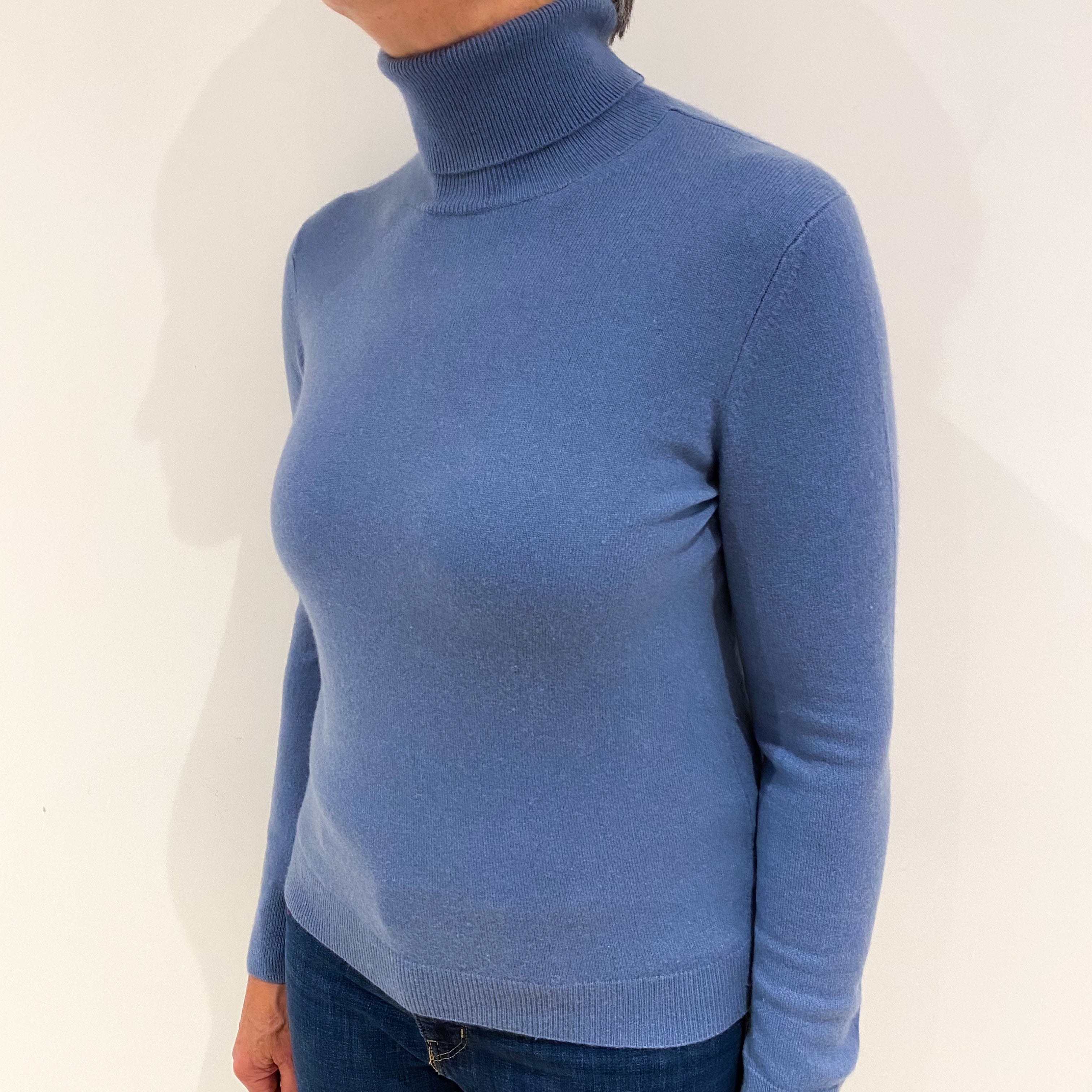 Airforce Blue Cashmere Polo Neck Jumper Medium