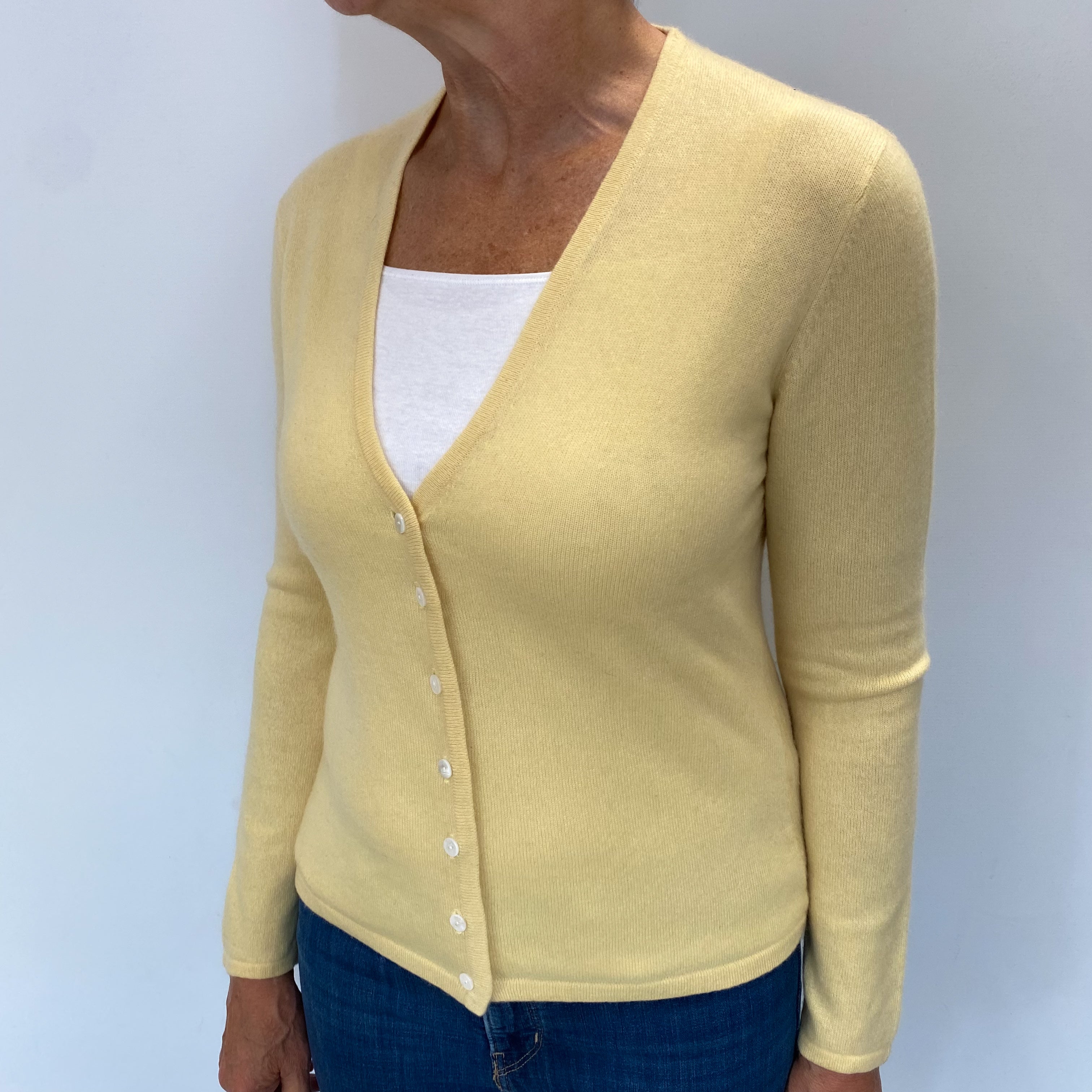 Primrose Yellow Cashmere V Neck Cardigan Medium