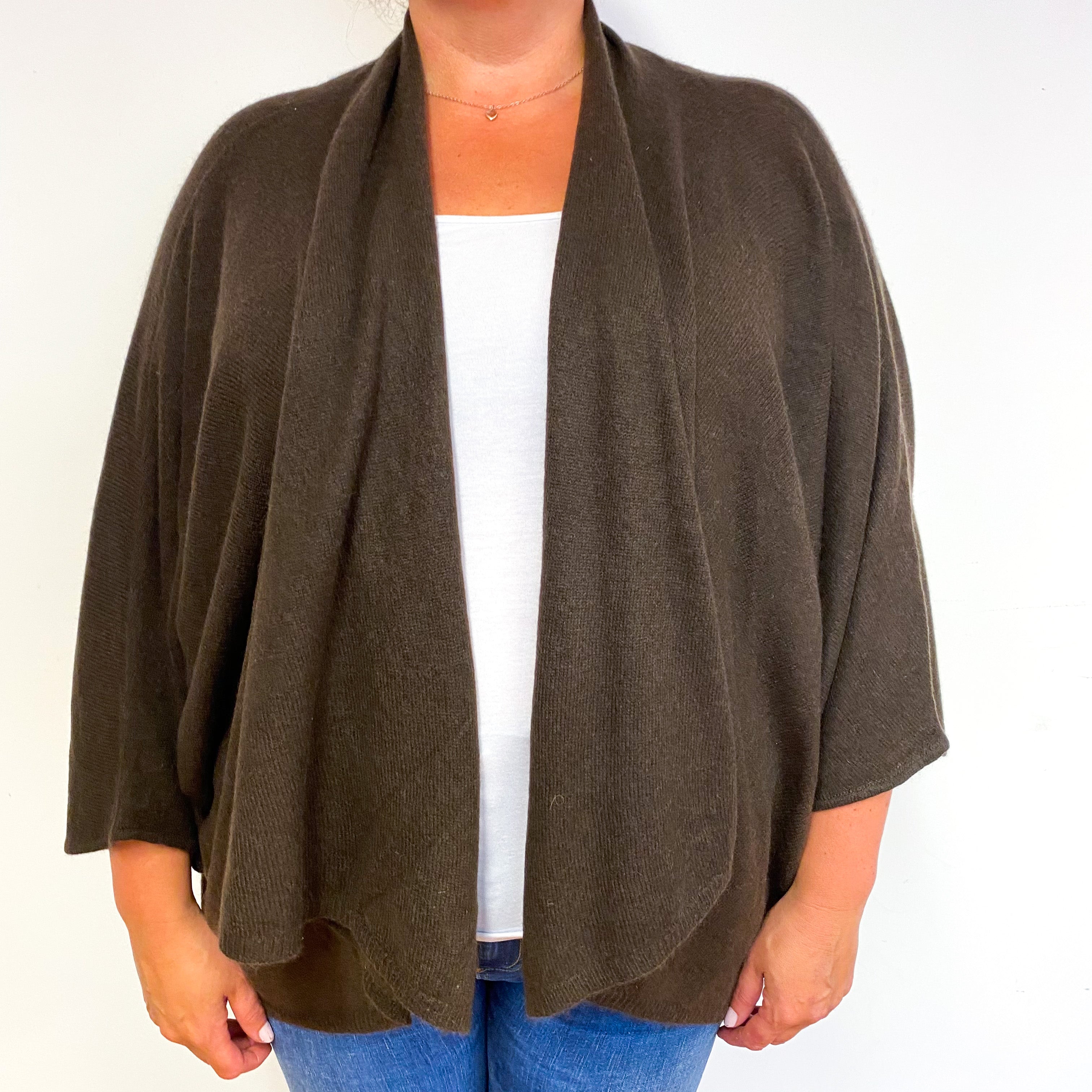 Chocolate Brown Batwing Cashmere Waterfall Cardigan Extra Large
