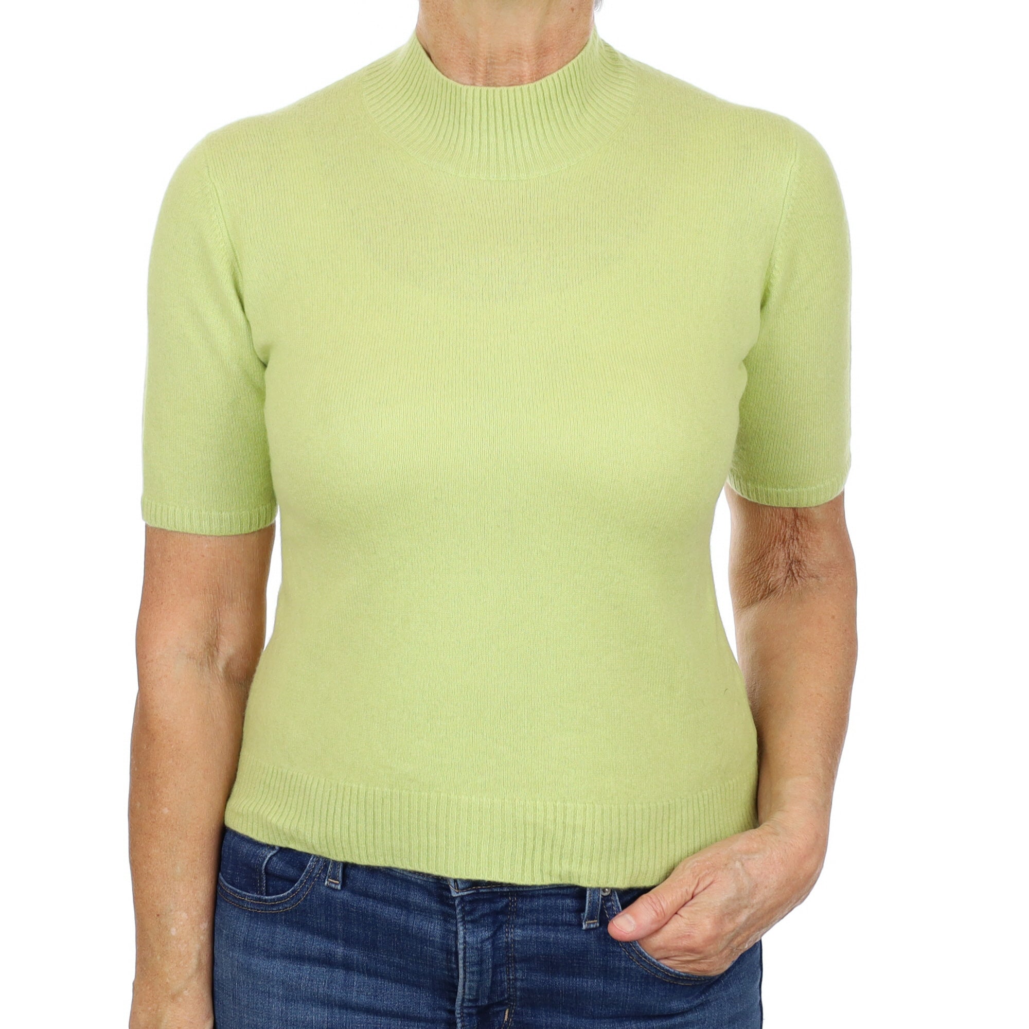 Key Lime Green Cashmere Turtle Neck Short Sleeved Jumper Medium
