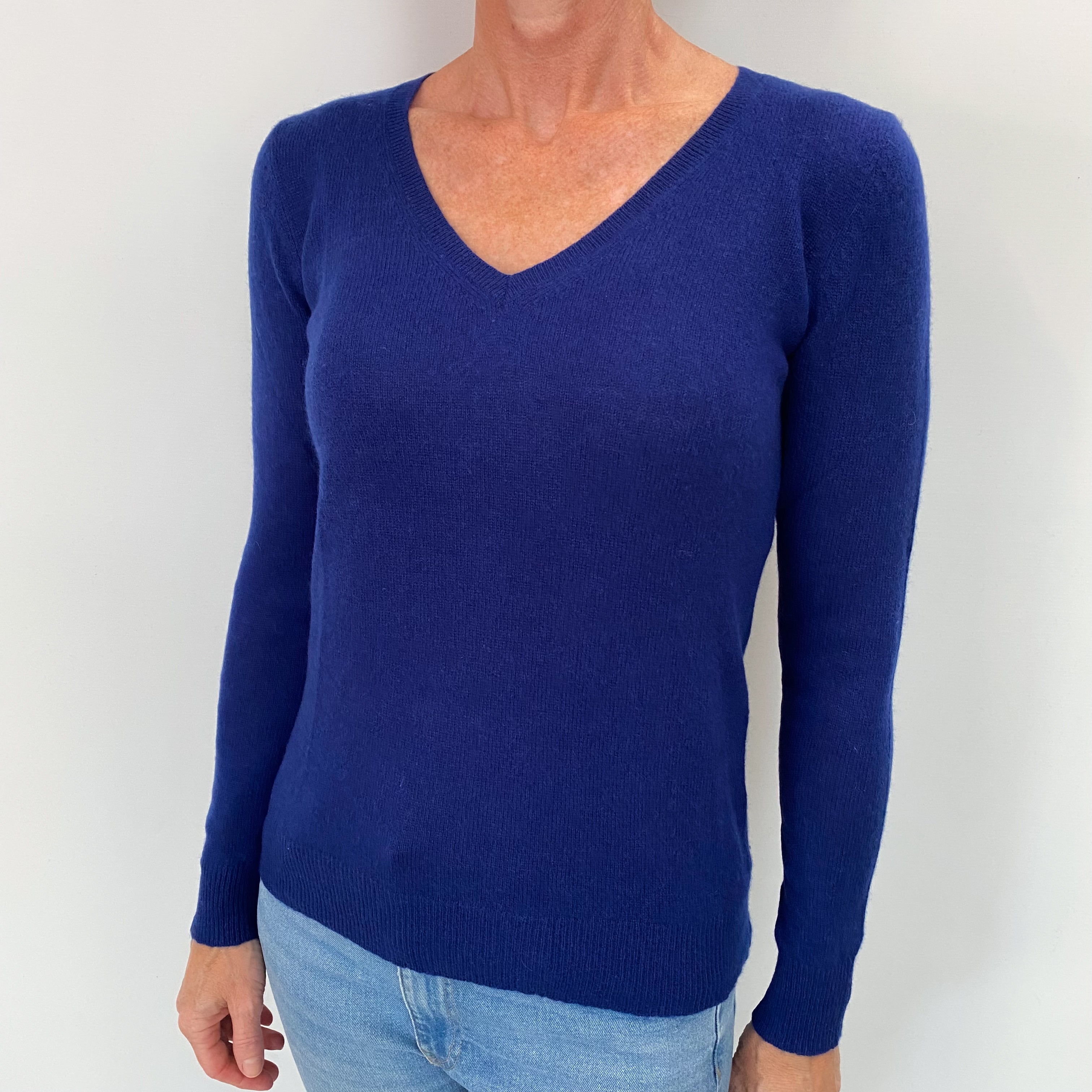 Indigo Blue Cashmere V Neck Jumper Small