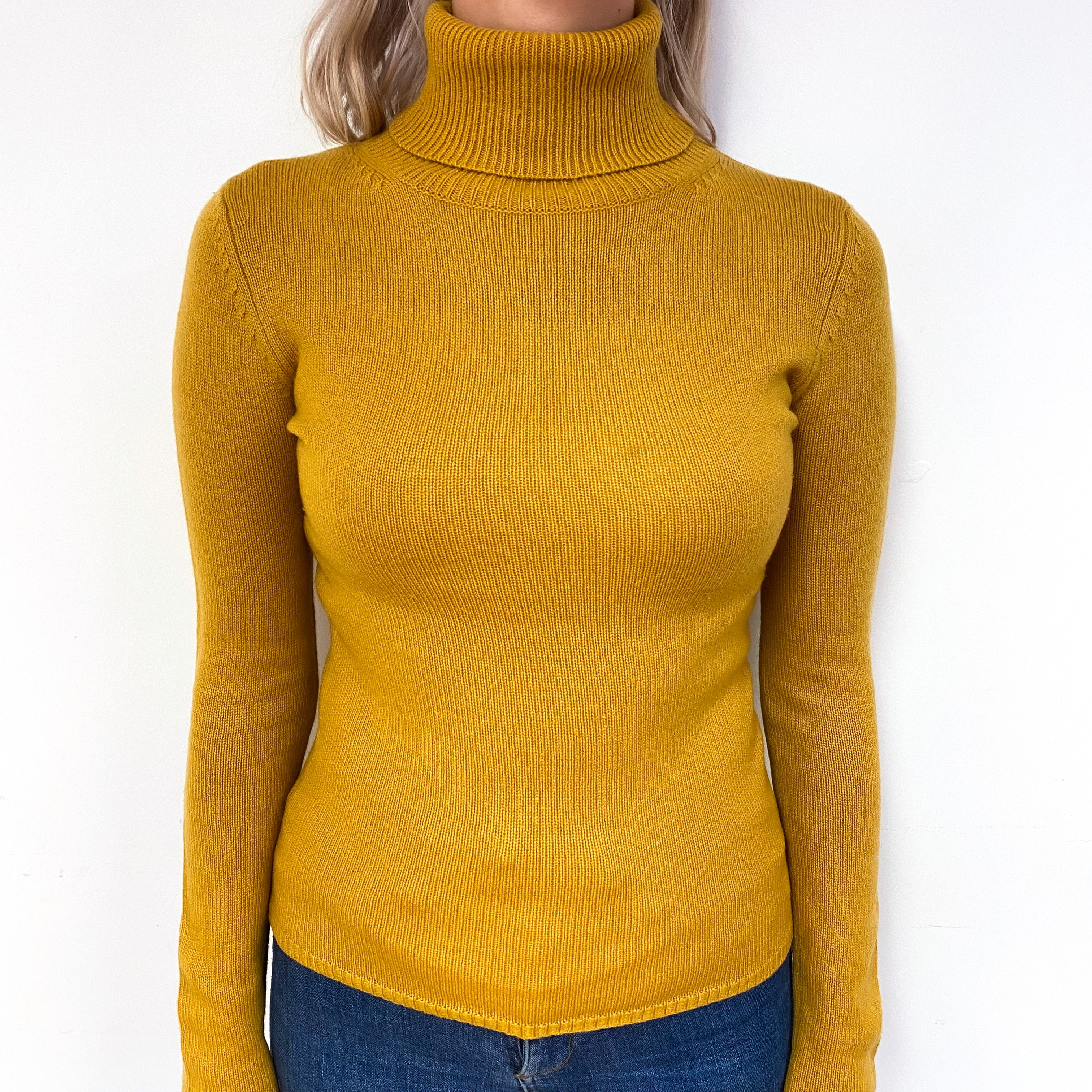 Ochre Yellow Cashmere Polo Neck Jumper Small