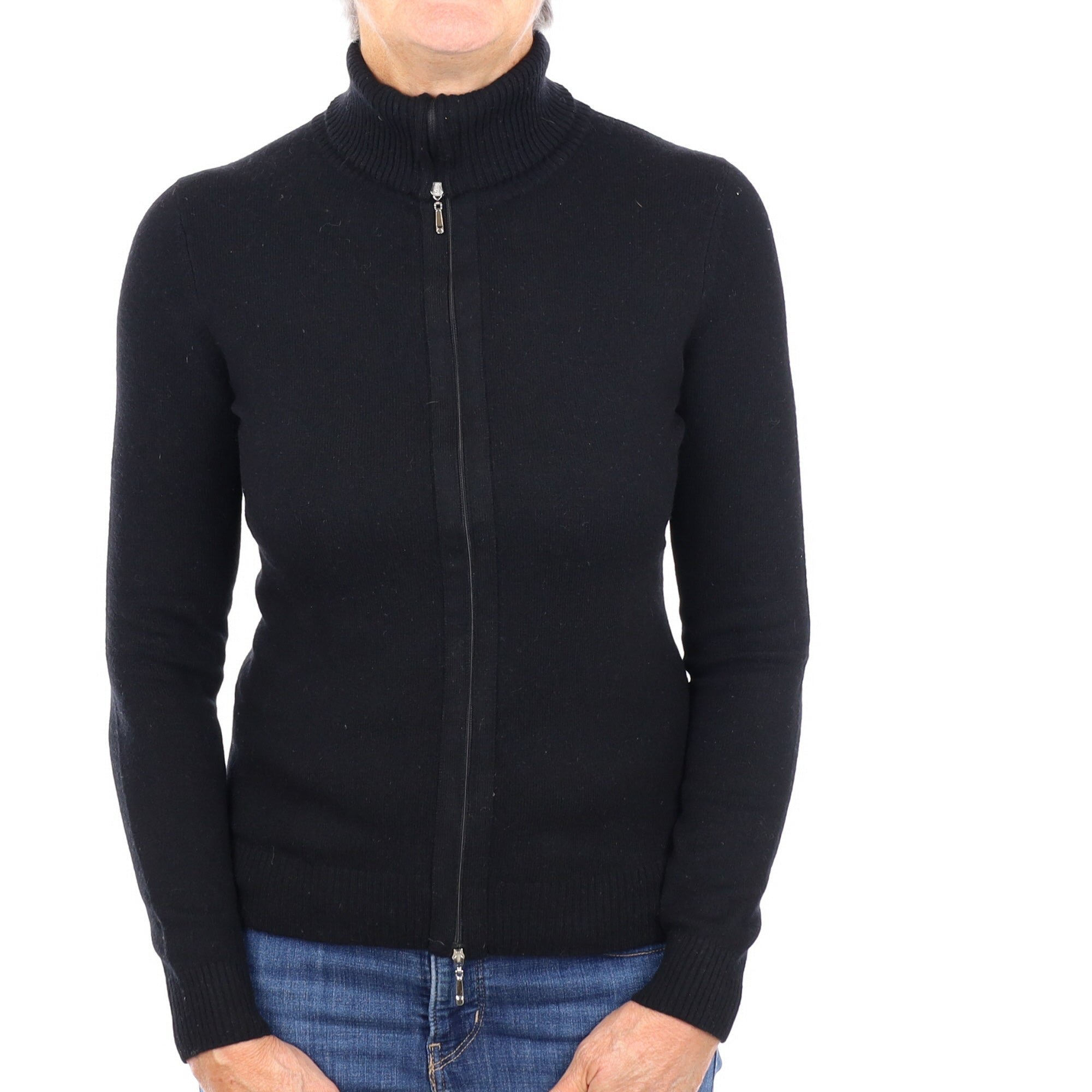 Black Cashmere Zip Up Cardigan Medium