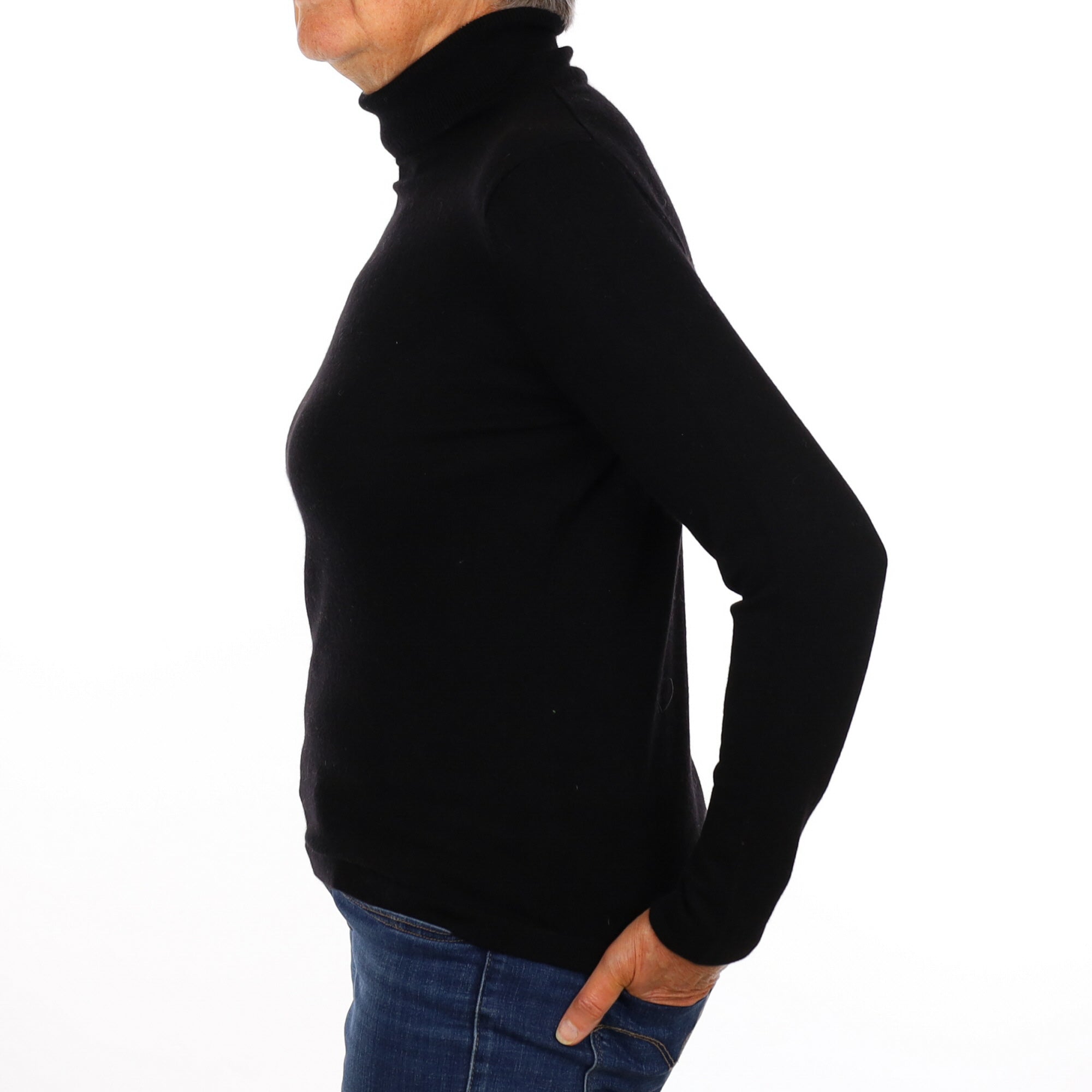 Black Cashmere Polo Neck Jumper Medium