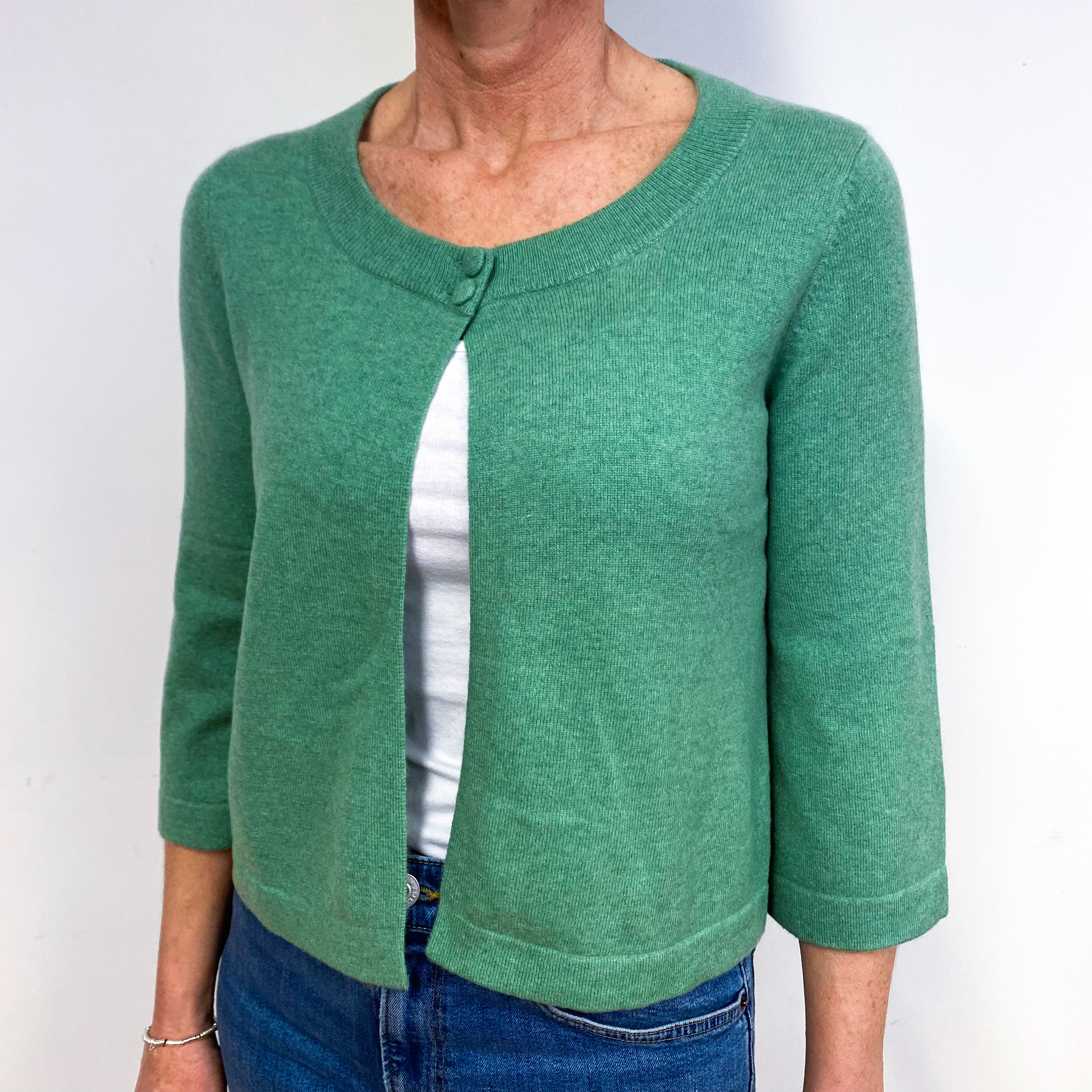 Sea Foam Green Cashmere Crew Neck Cardigan Medium