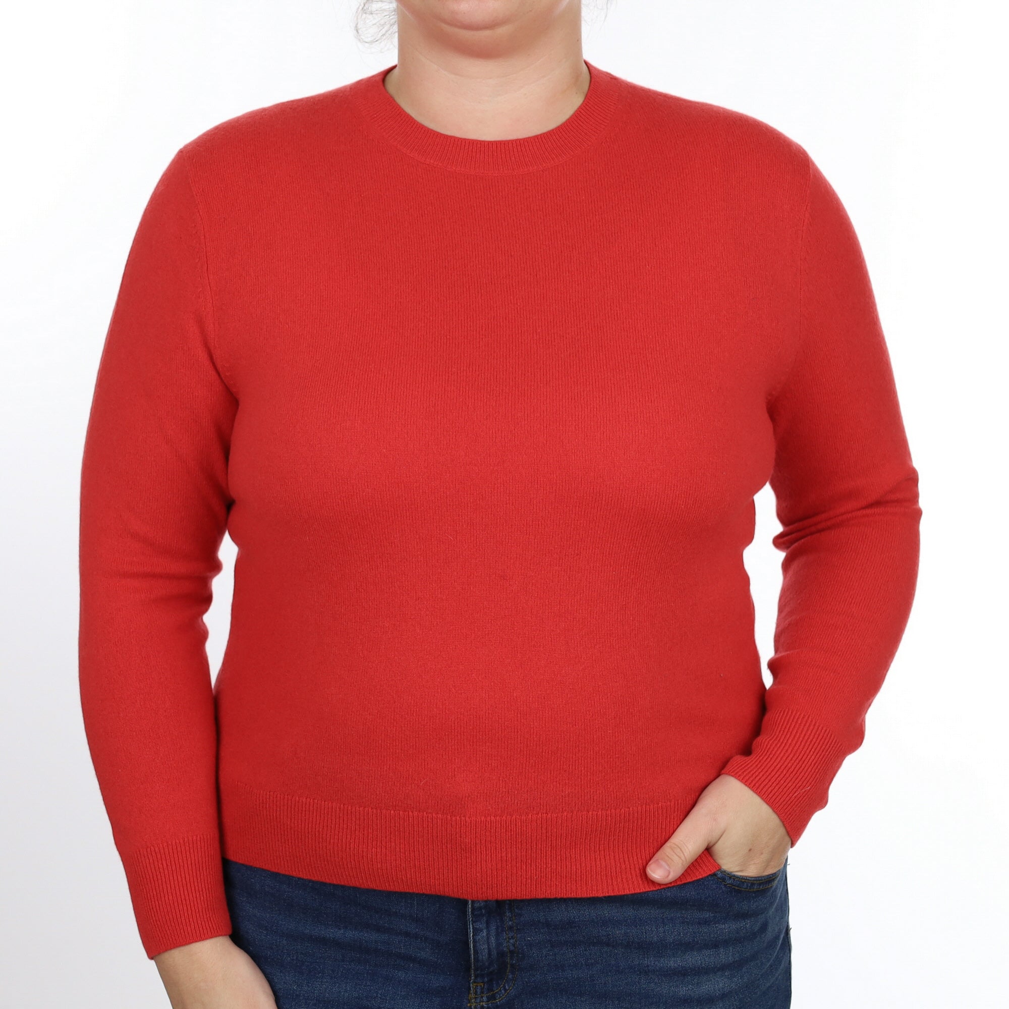 Strawberry Red Cashmere Crew Neck Jumper Large