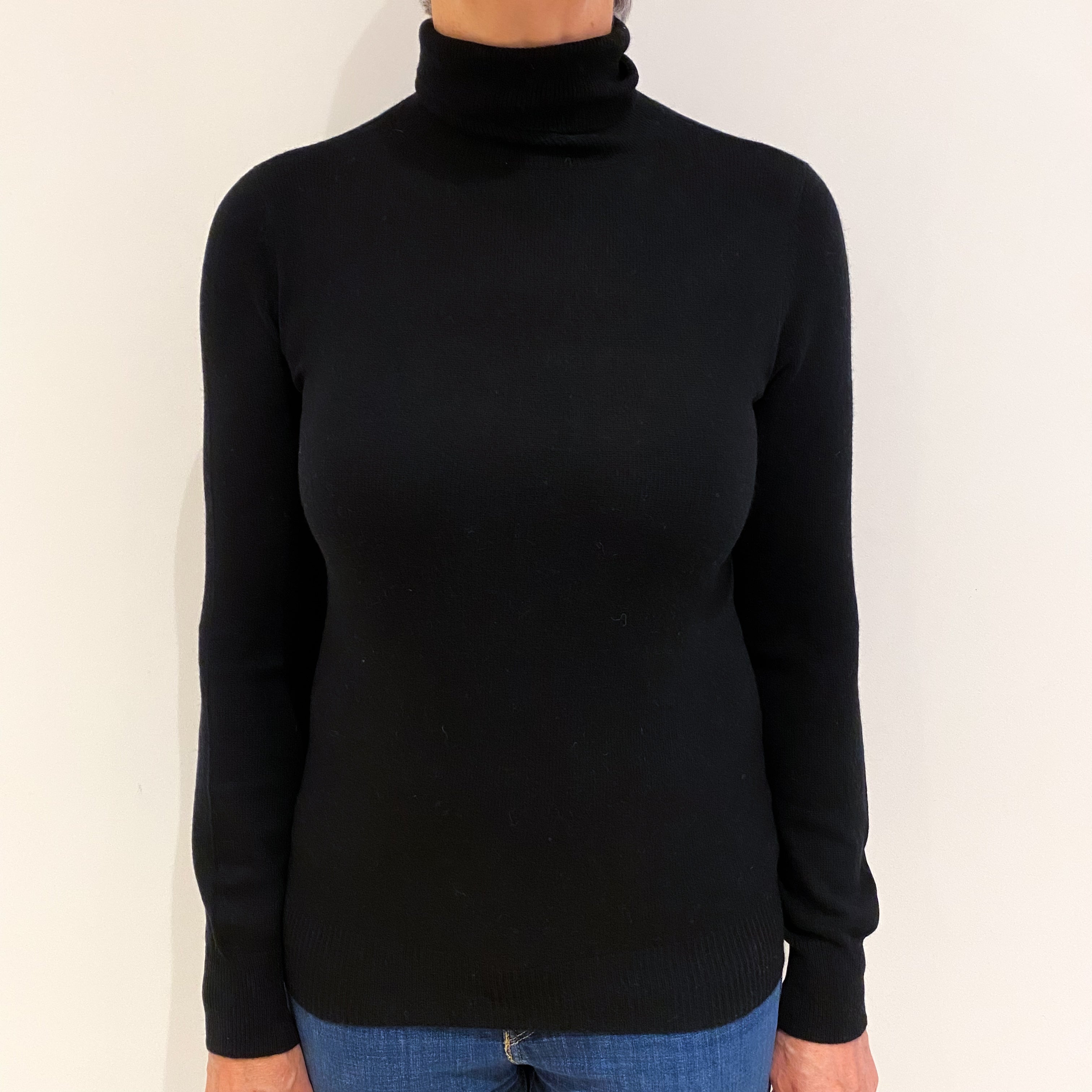 Black Cashmere Polo Neck Jumper Medium