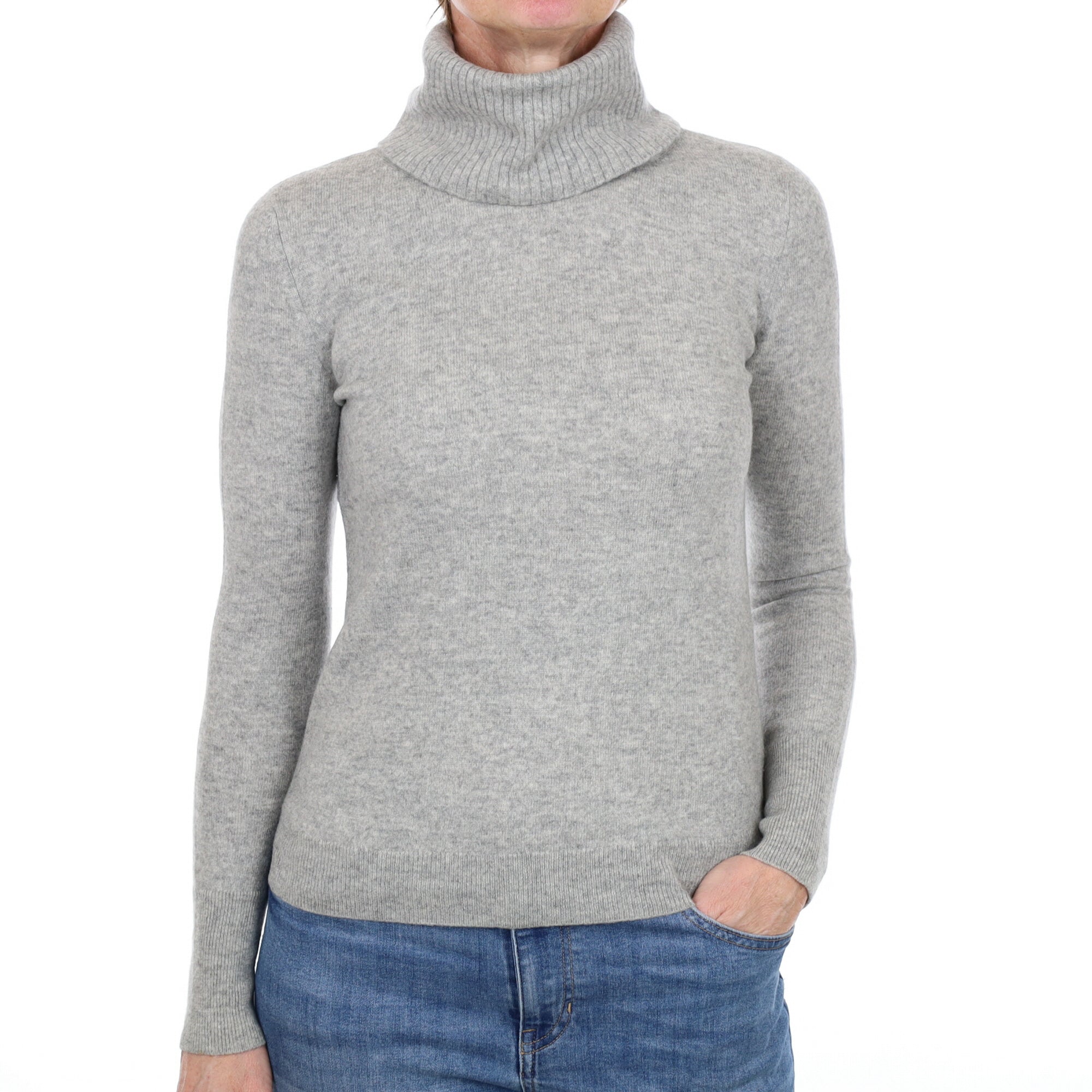 Smoke Grey Cashmere Polo Neck Jumper Small