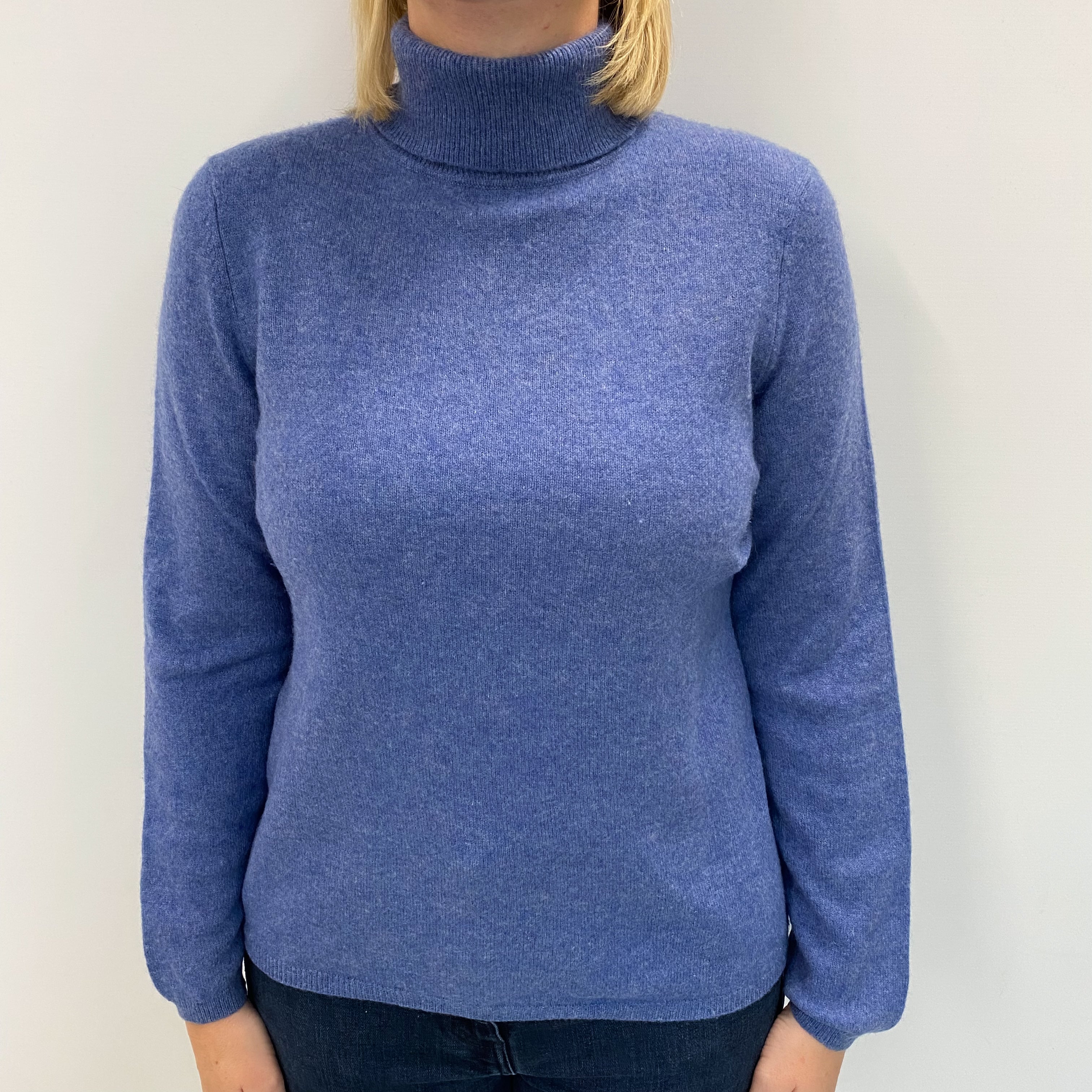Denim Blue Cashmere Polo Neck Jumper Large