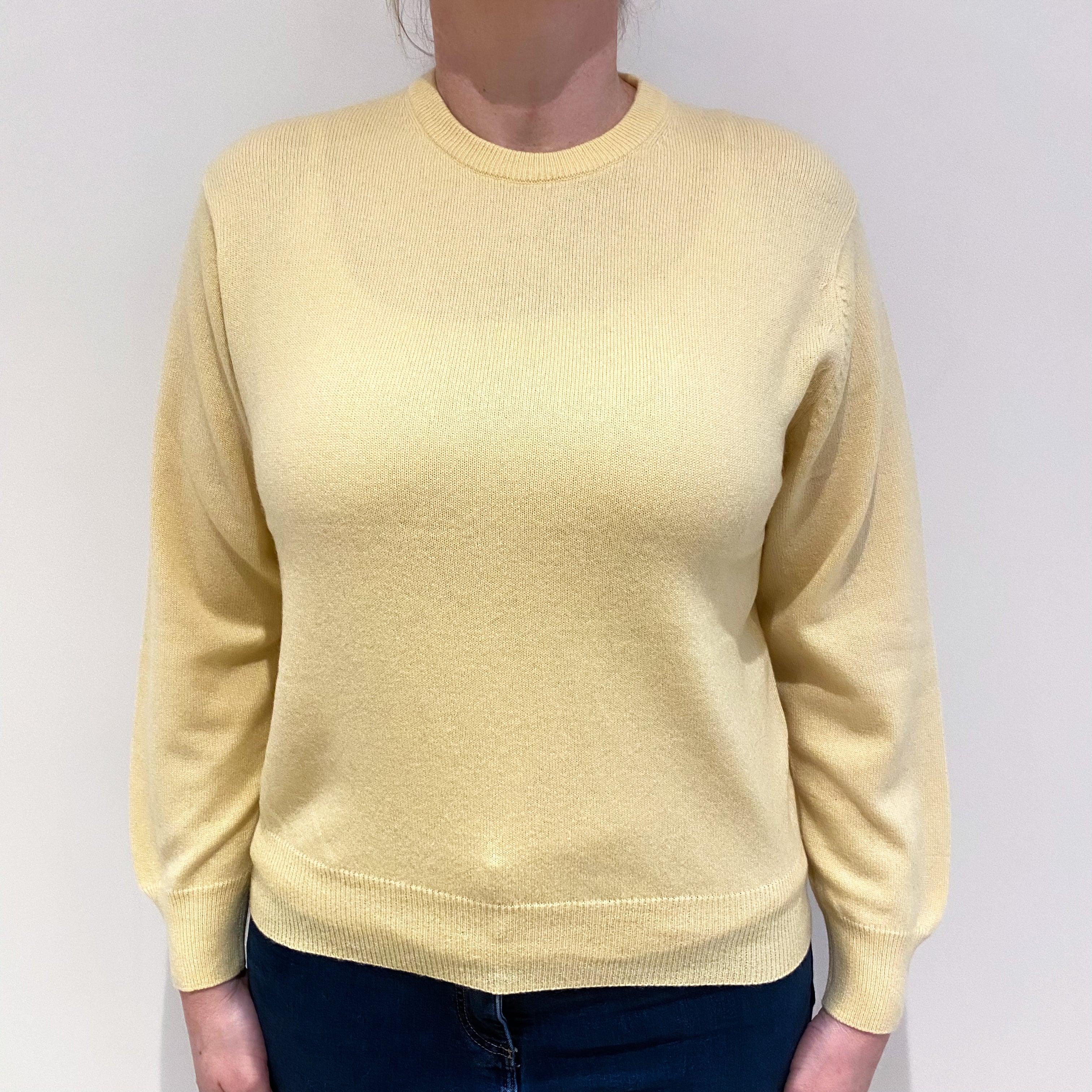 Primrose Yellow Cashmere Crew Neck Jumper Large