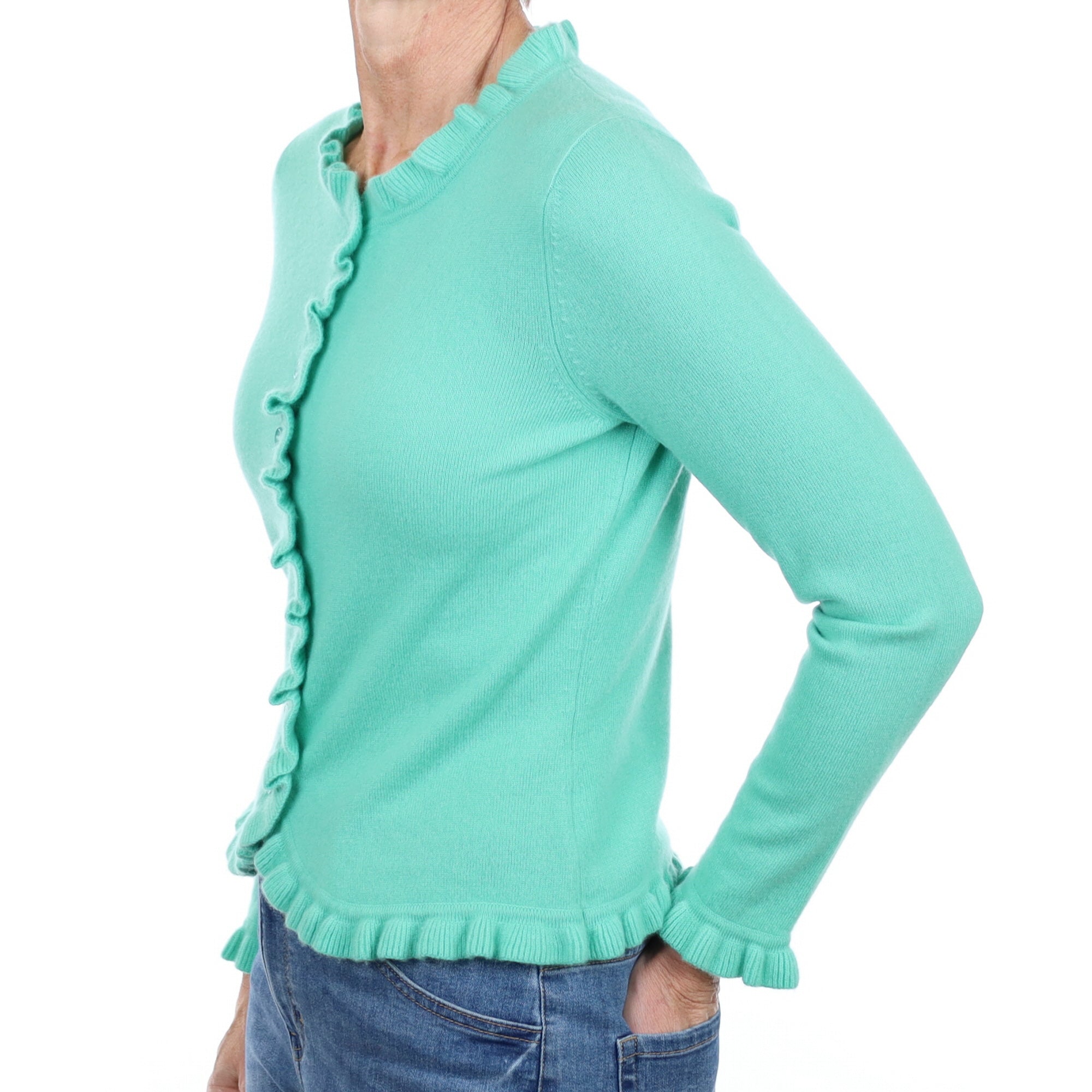 New Aquamarine Green Cashmere Crew Neck Cardigan Small