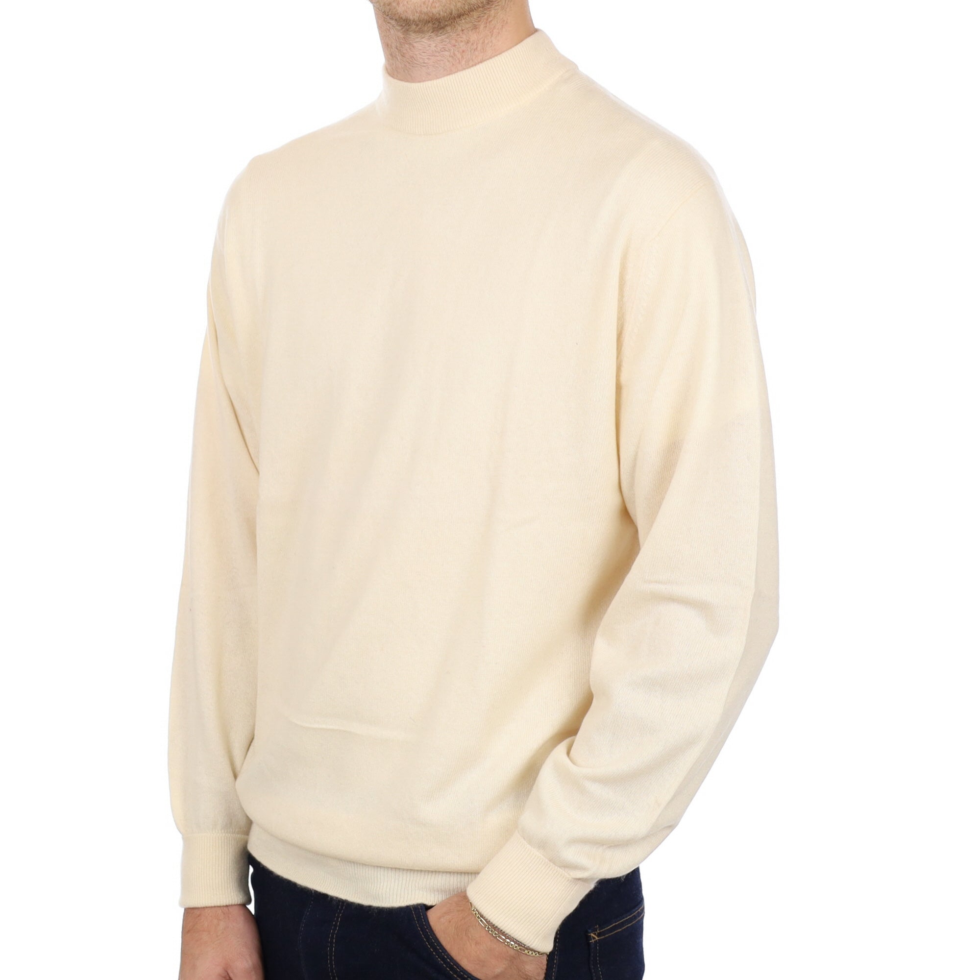 Men's Scottish Vanilla Cream Cashmere Turtle Neck Jumper Large