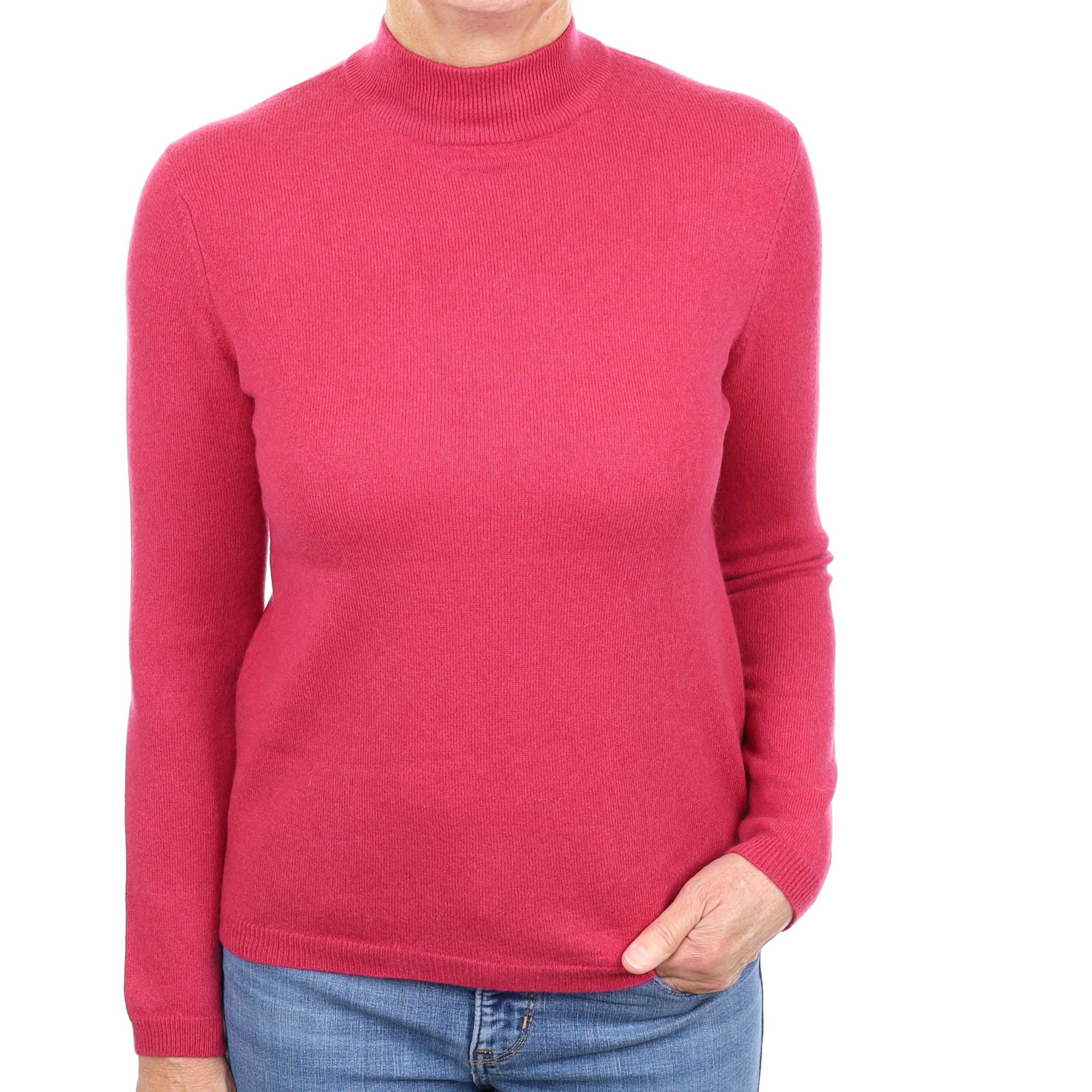 Raspberry Pink Cashmere Turtle Neck Jumper Medium