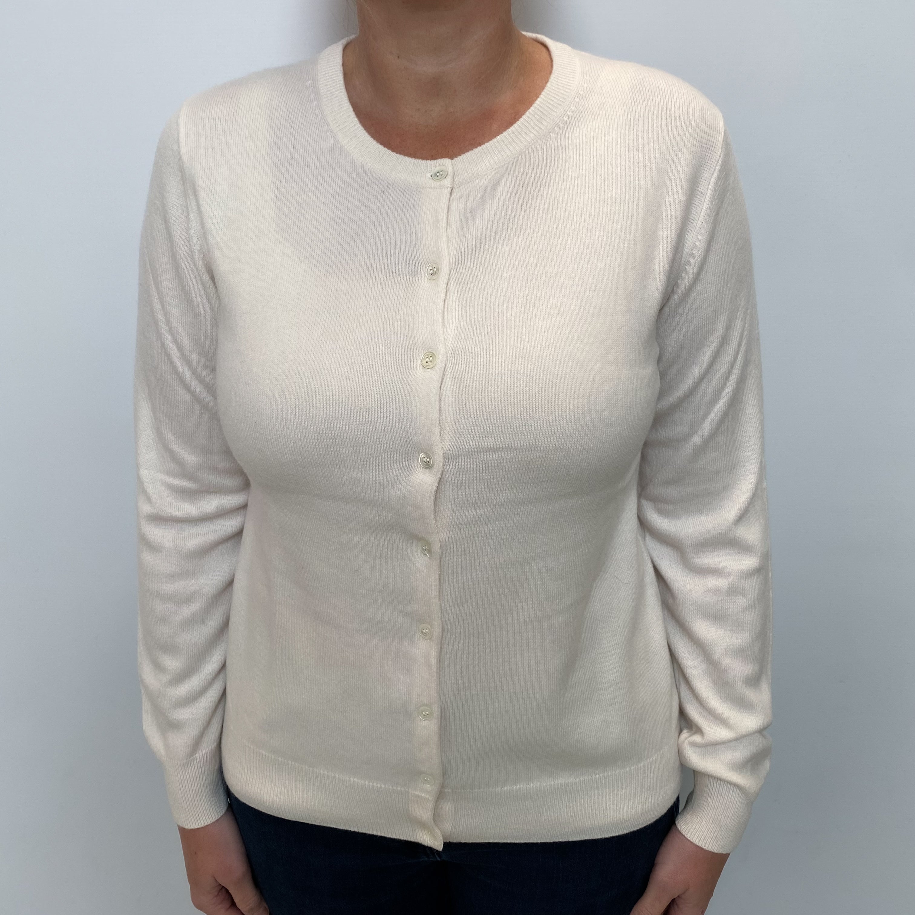 Winter White Cashmere Crew Neck Cardigan Large