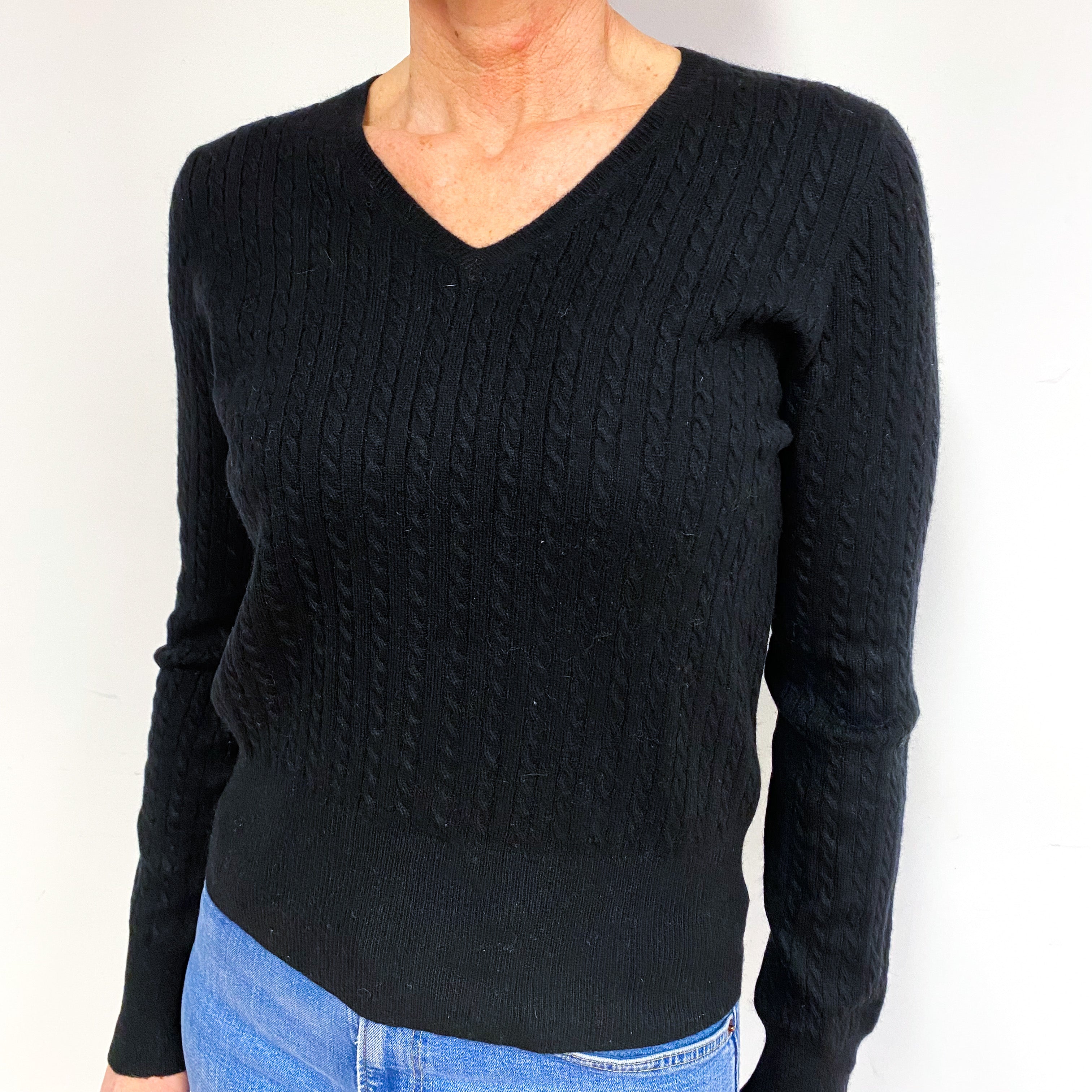 Black Cashmere V-Neck Jumper Medium
