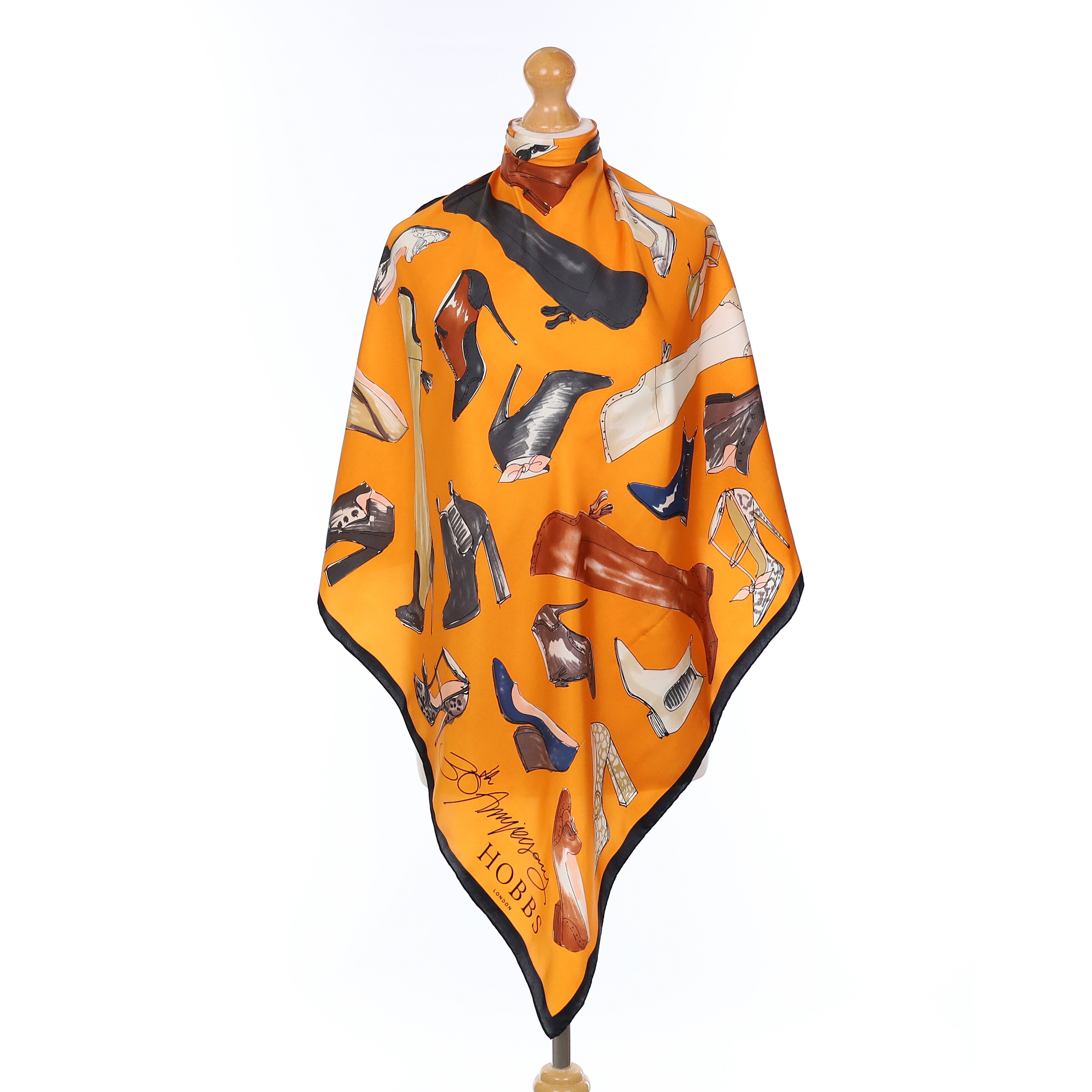 Hobbs Orange Shoe Design Silk Scarf