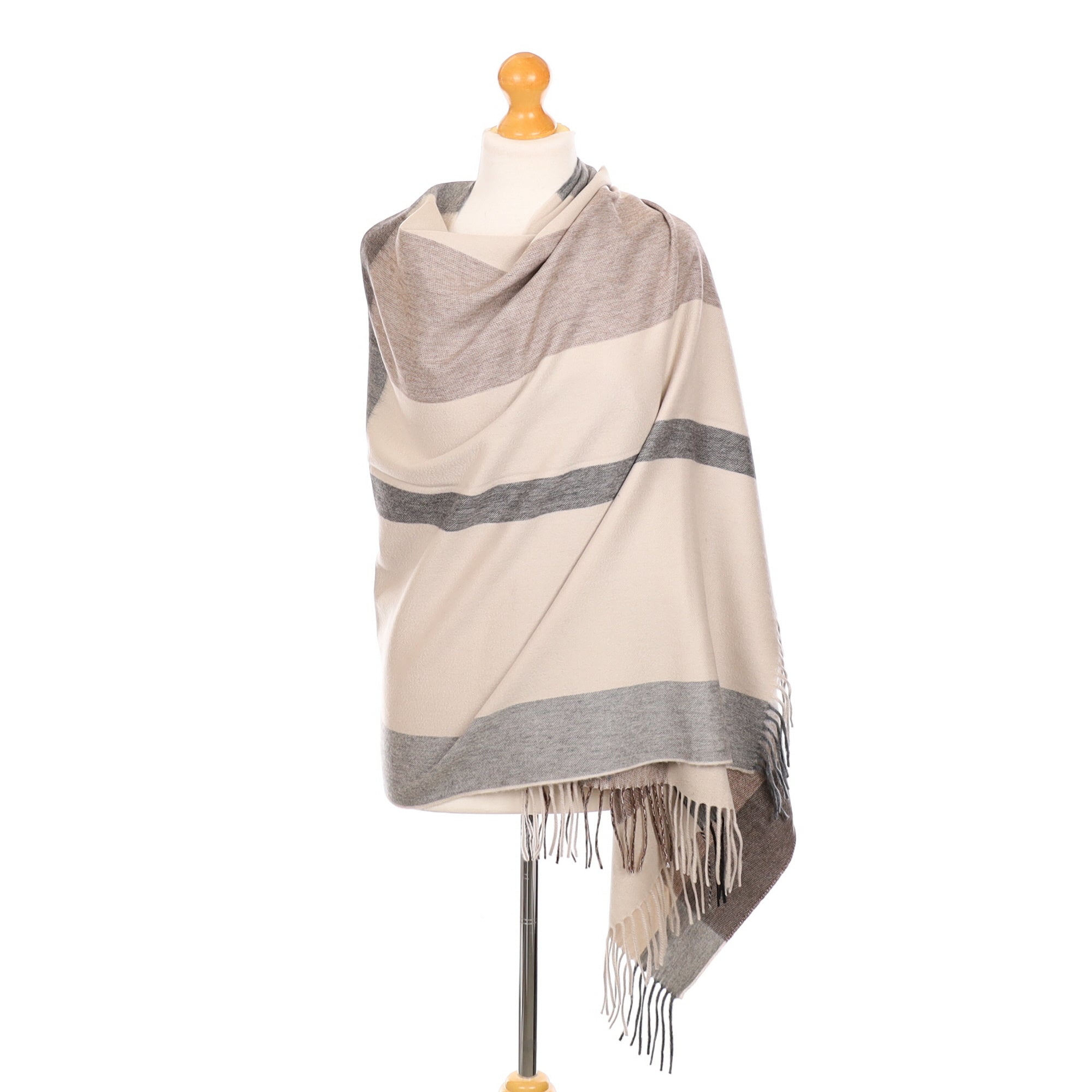 Scottish Begg & Co Alabaster and Grey Luxury Woven Cashmere Wrap