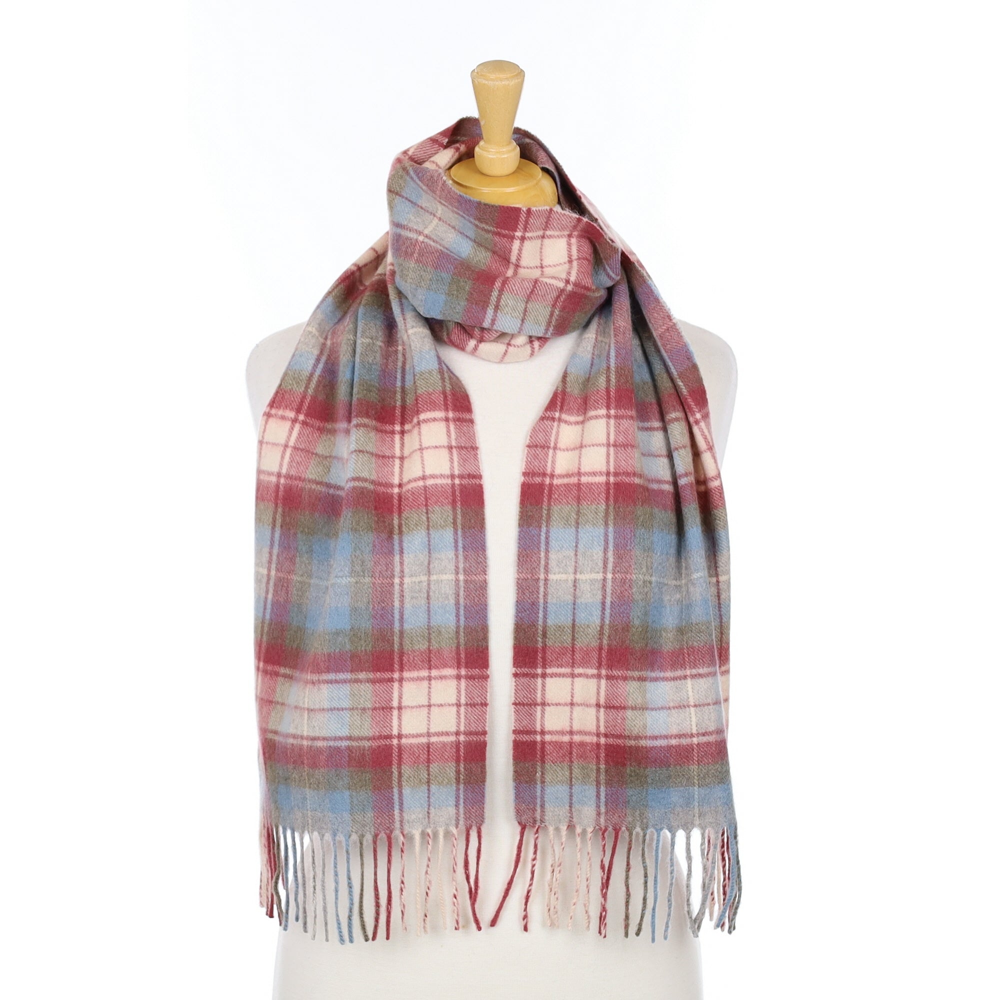 Heather Pink Green Blue Check Cashmere Woven Scarf