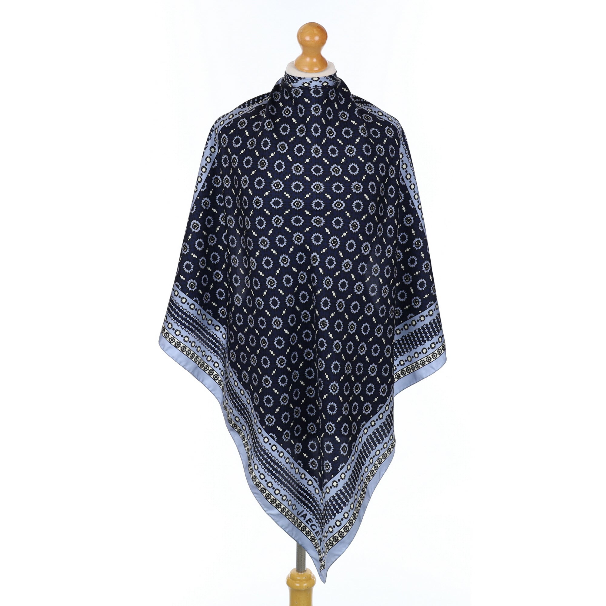 Jaeger Blue Toned Patterned Vintage Silk Scarf
