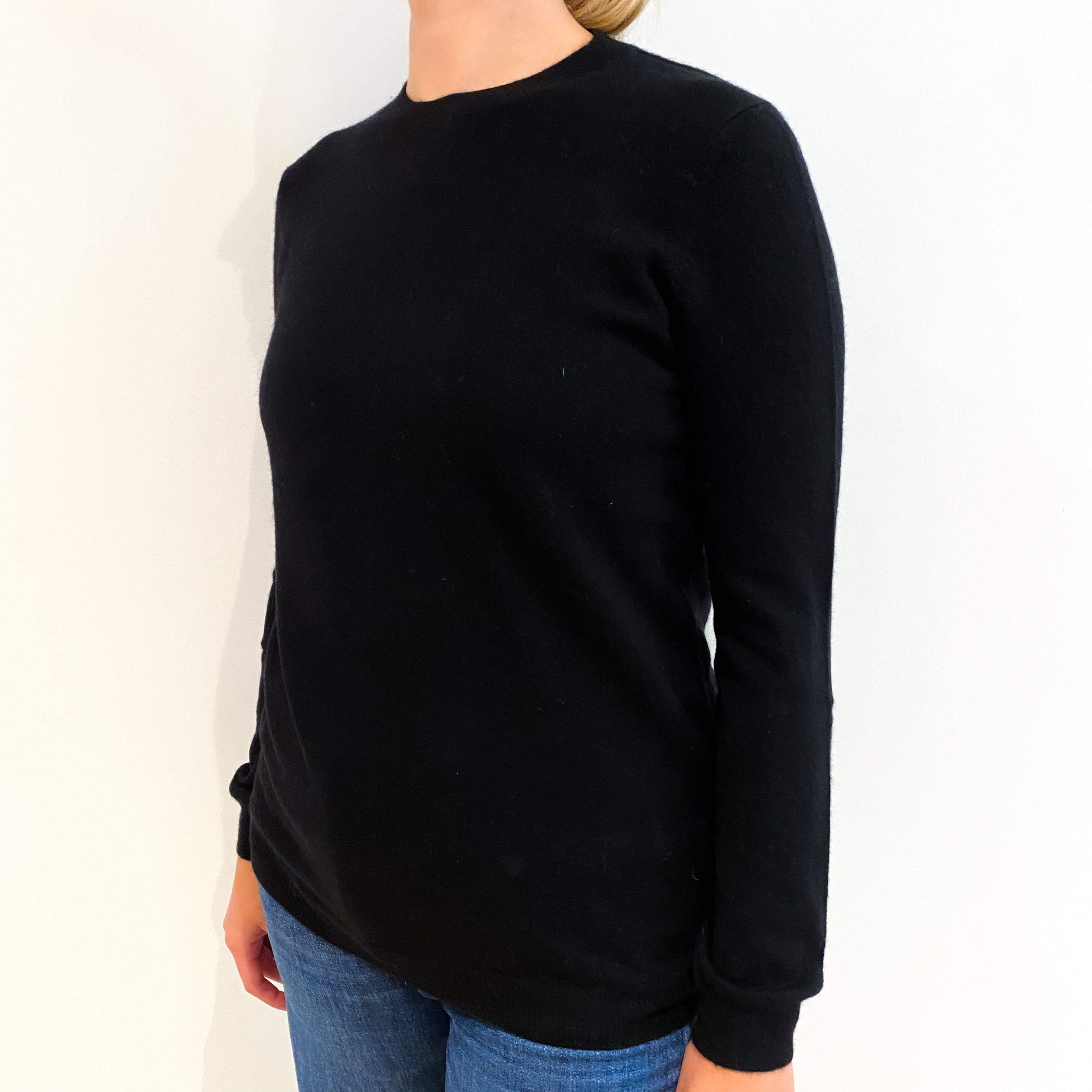 Jet Black Cashmere Crew Neck Jumper Small