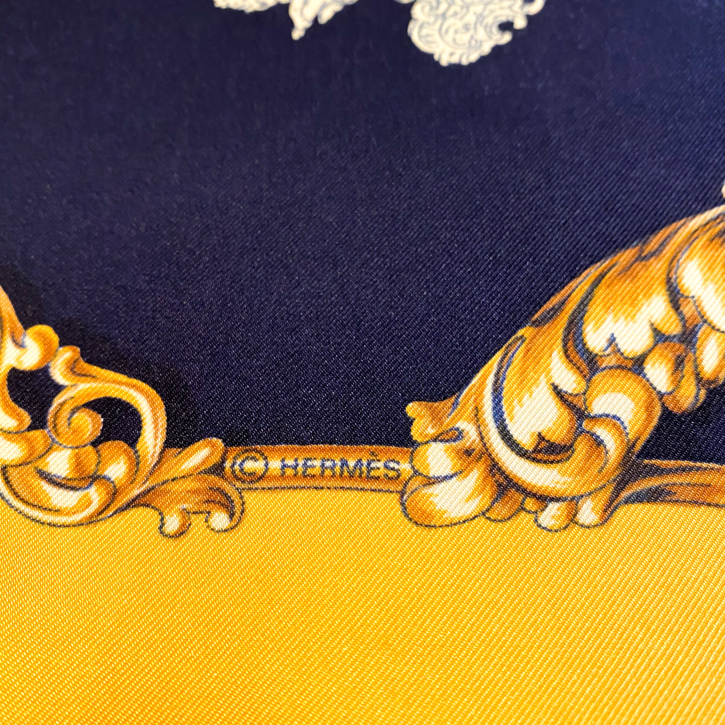 Boxed Hermes Carrosses d’Or Vintage Silk Scarf