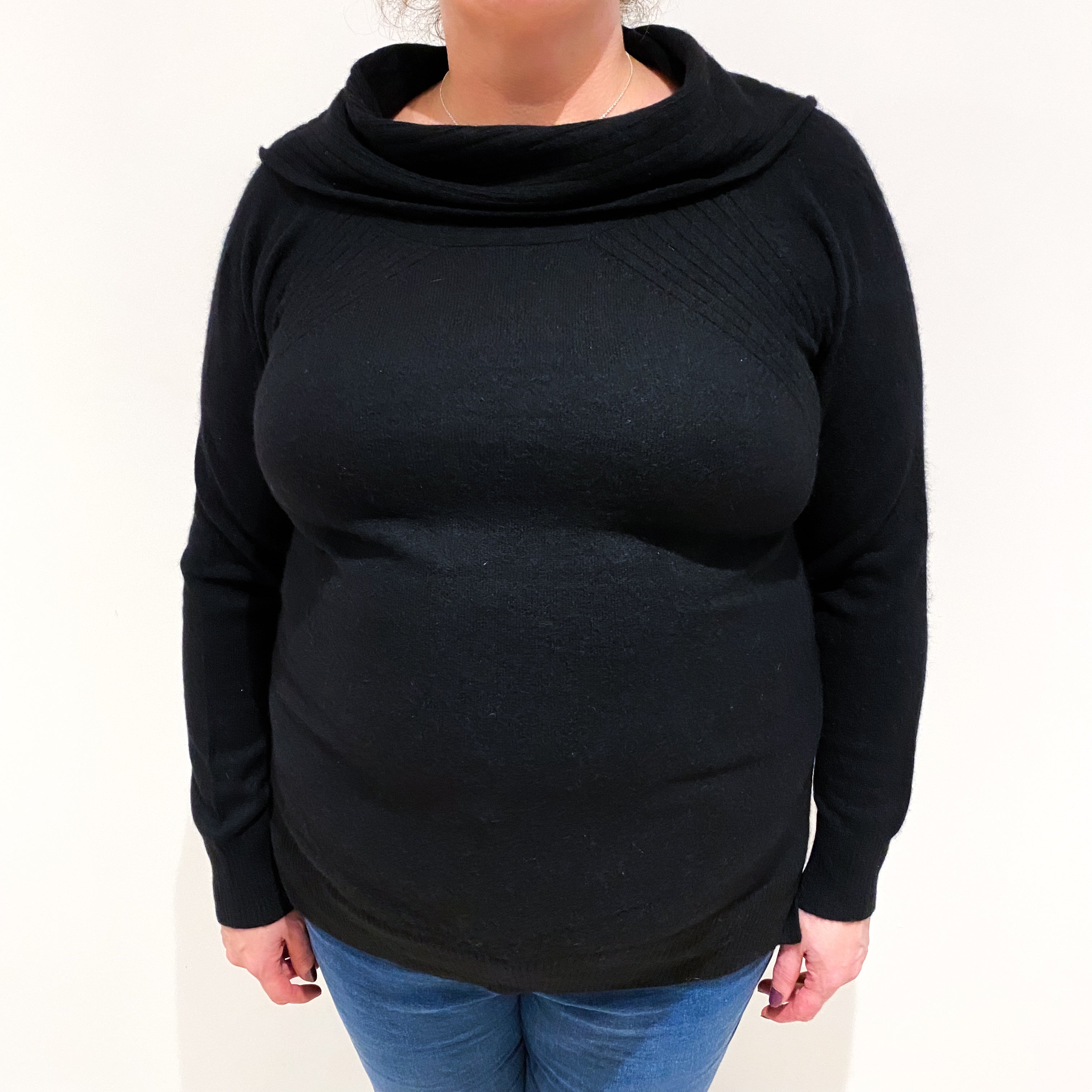 Black Cashmere Shawl Cowl Neck Jumper Extra Large