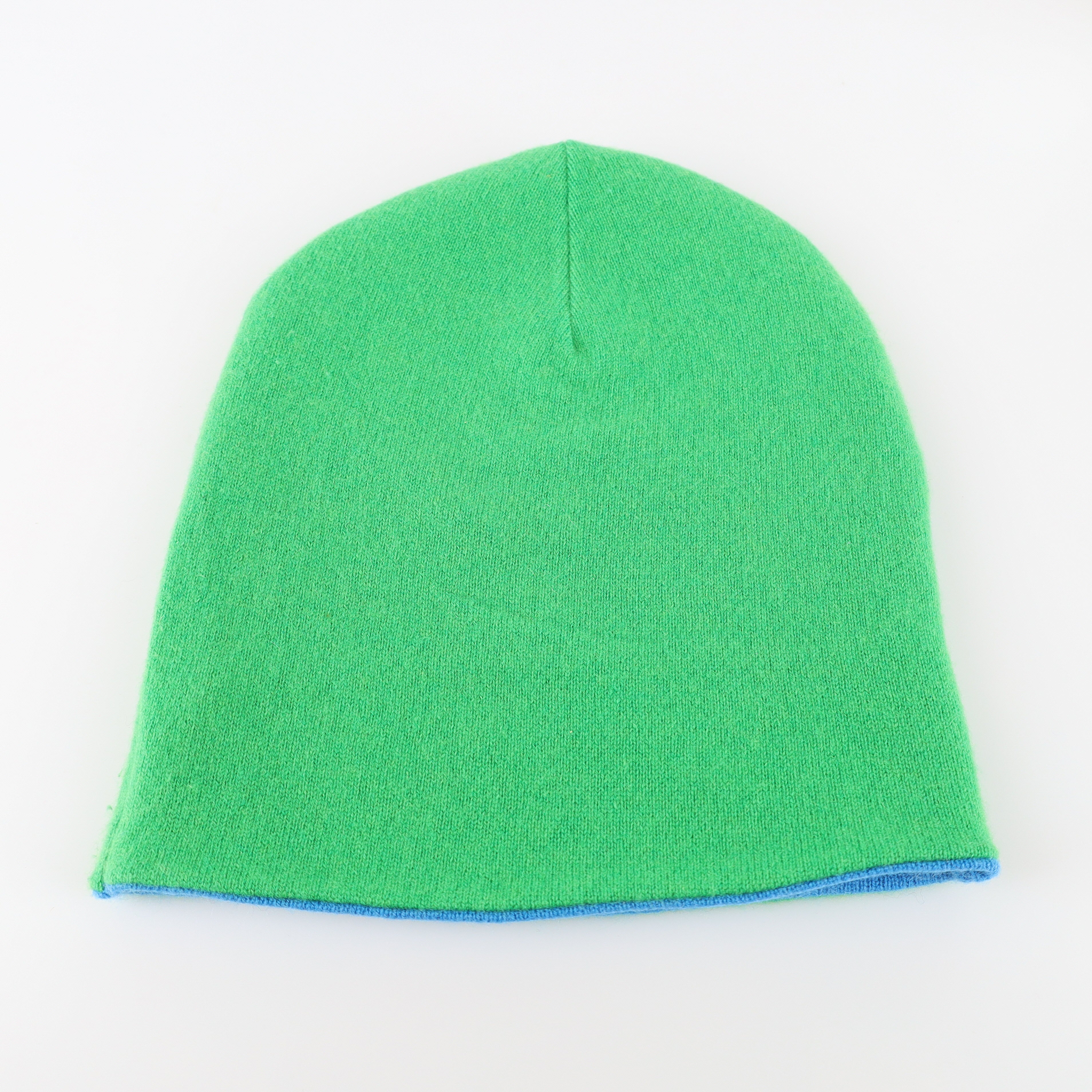 Mediterranean Blue and Green Reversible Cashmere Beanie Hat