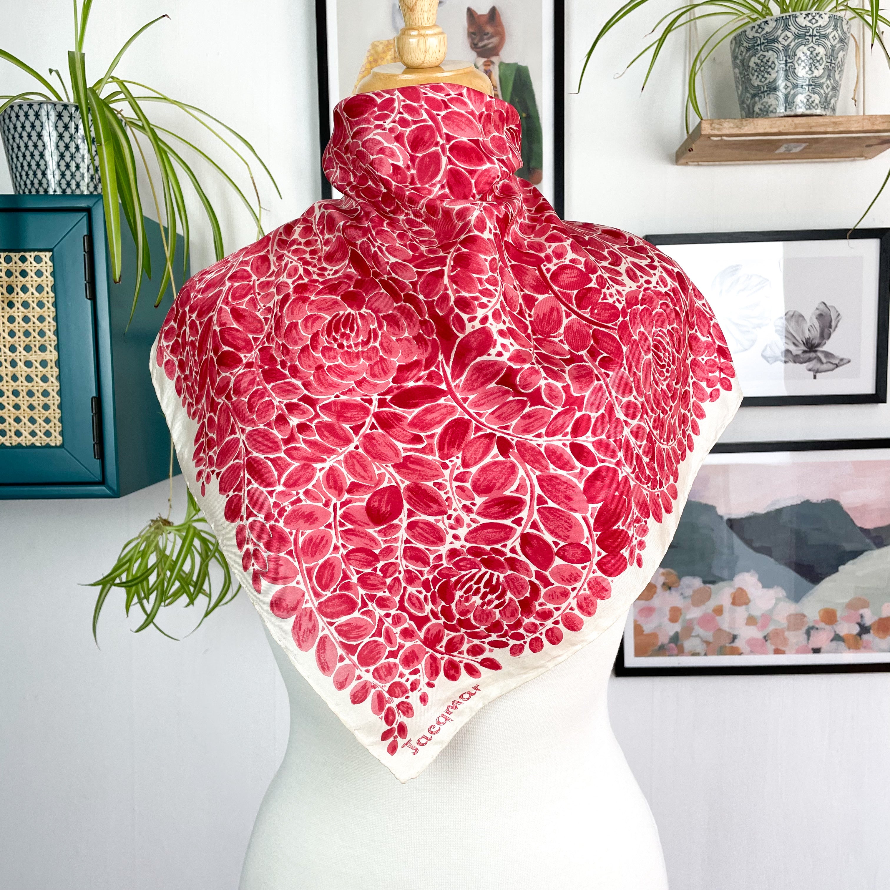 Small 1970s Jacqmar Floral Vintage Silk Scarf