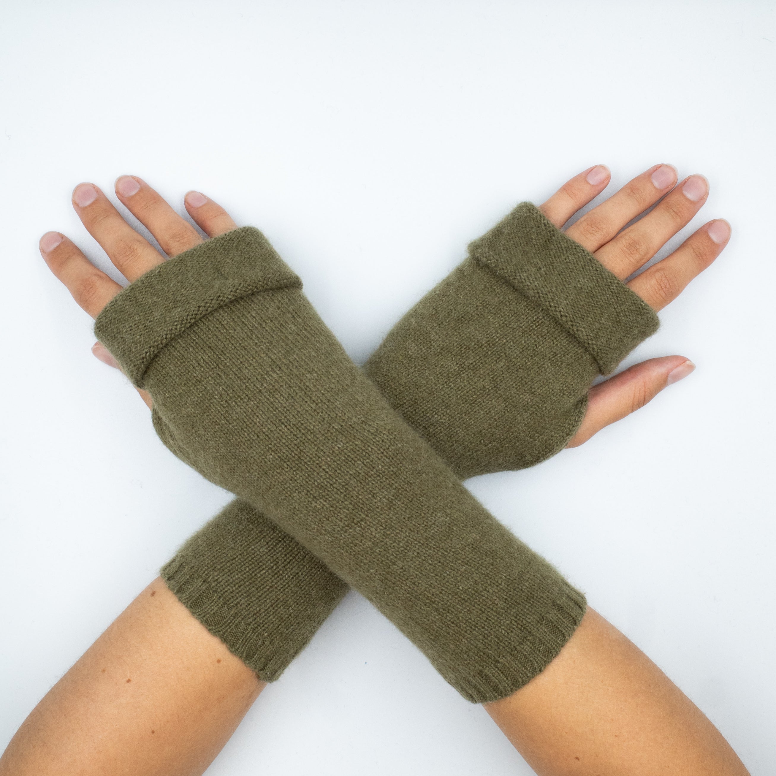 Khaki Green Cashmere Fingerless Gloves