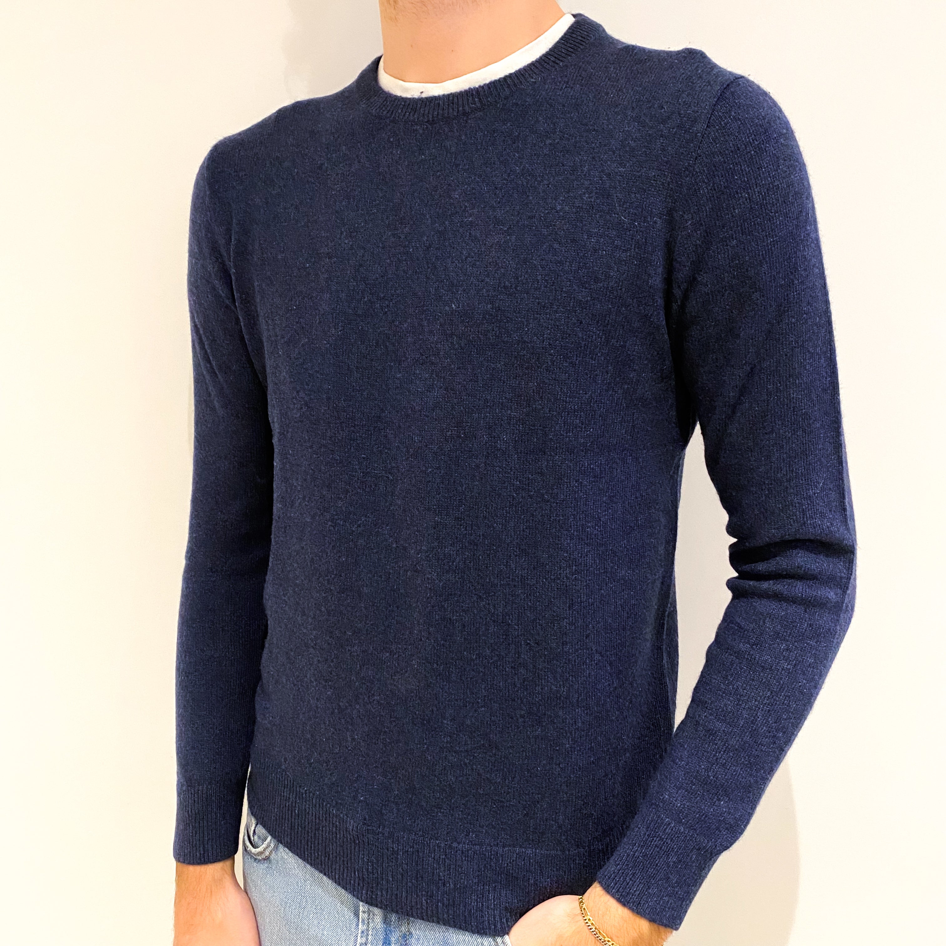 Men’s Midnight Navy Cashmere Crew Neck Jumper Small