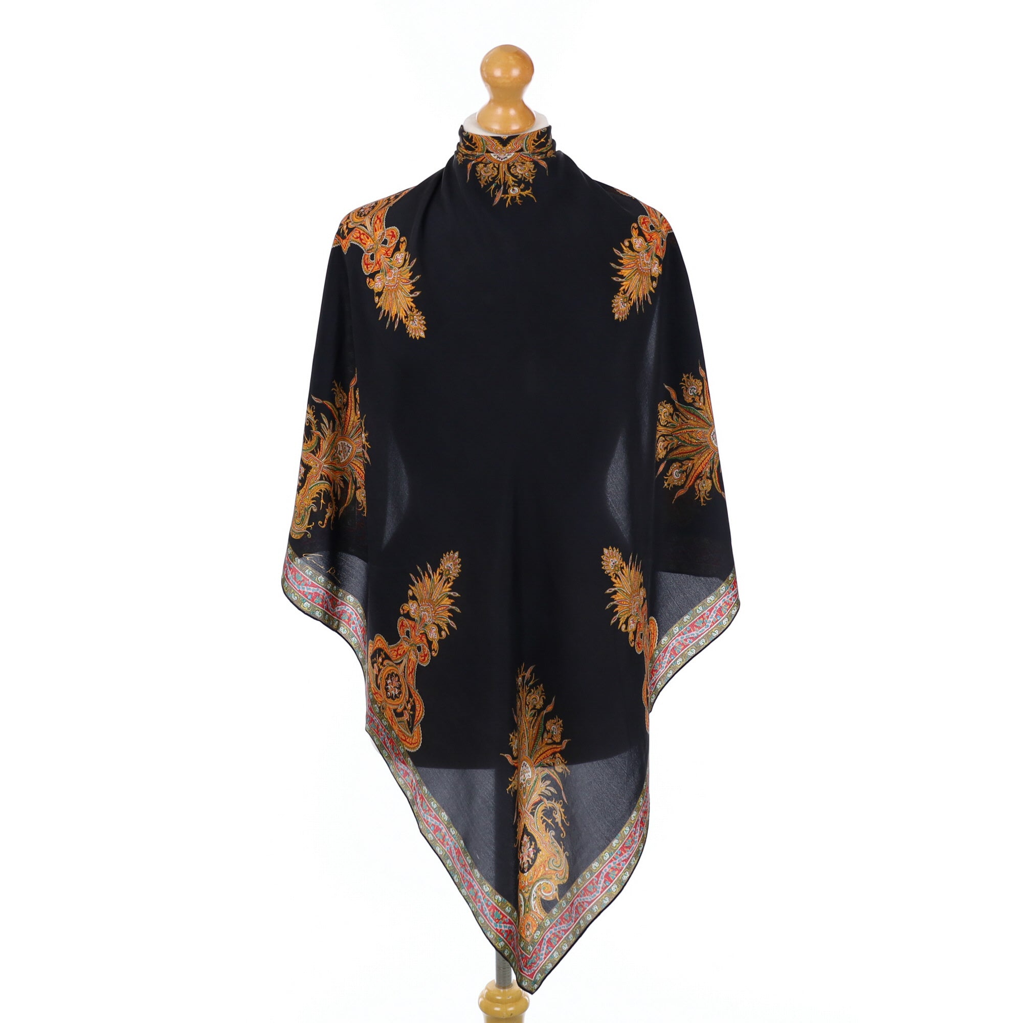 Anne Klein Black Patterned Silk Scarf