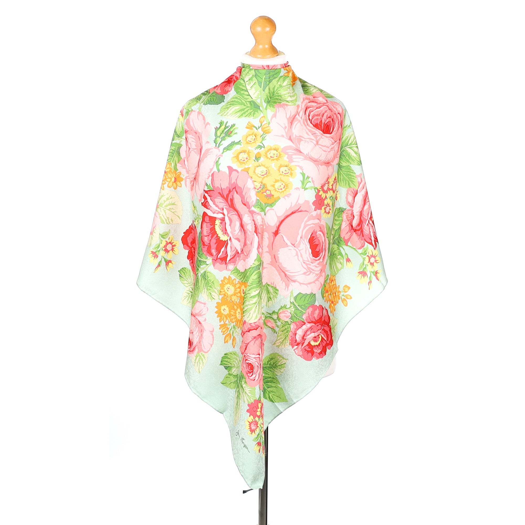 Brand New Jim Thompson Pink and Green Floral Silk Scarf