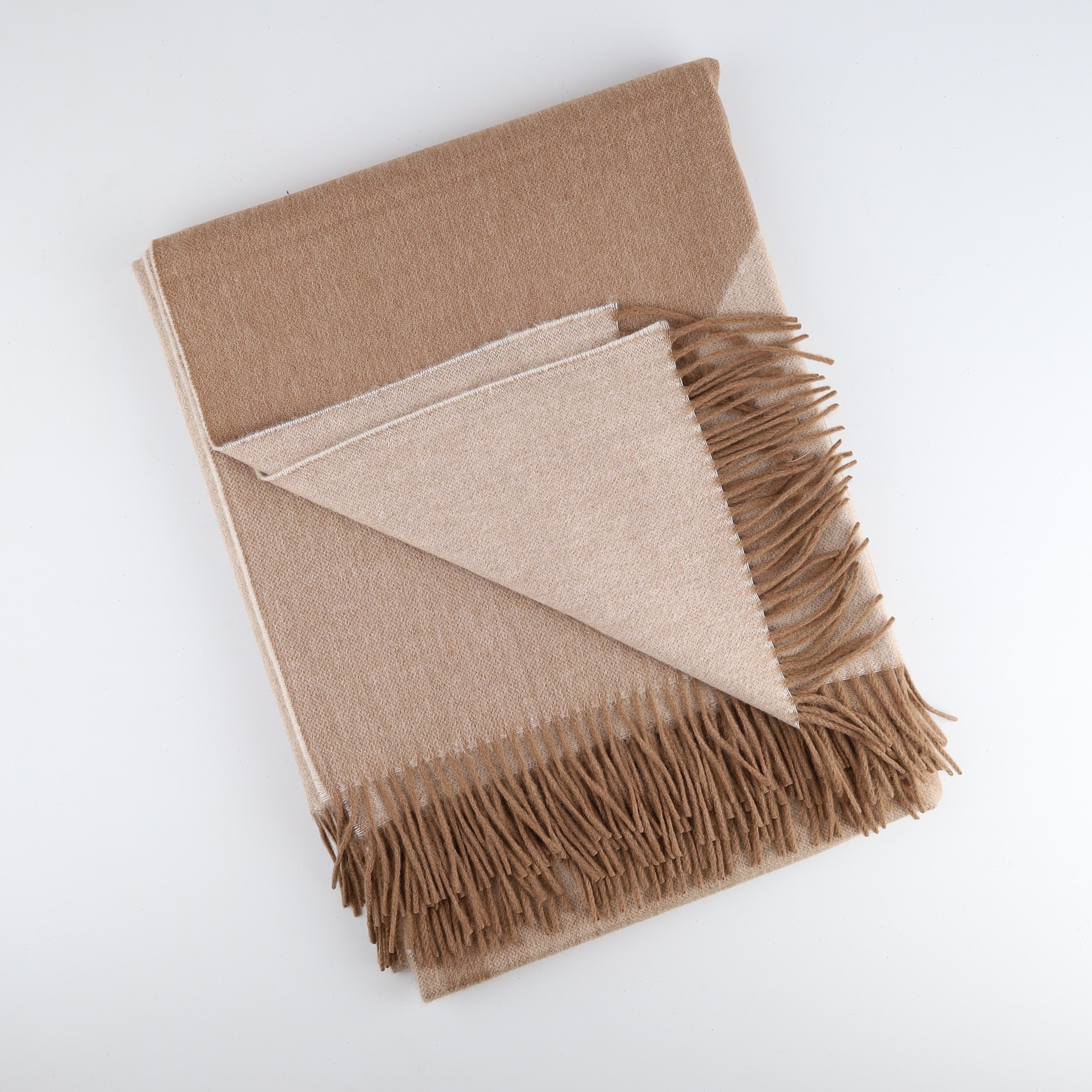 Brand New English Camel Geometric Luxury Woven Cashmere Blanket