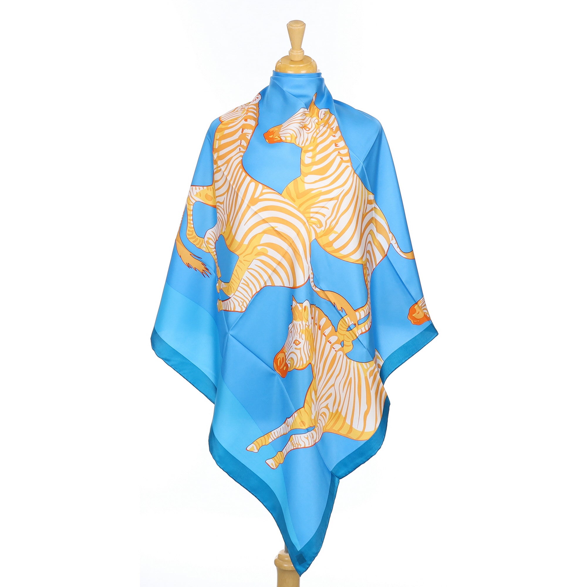 Brand New Blue and Orange Zebra Silk Scarf