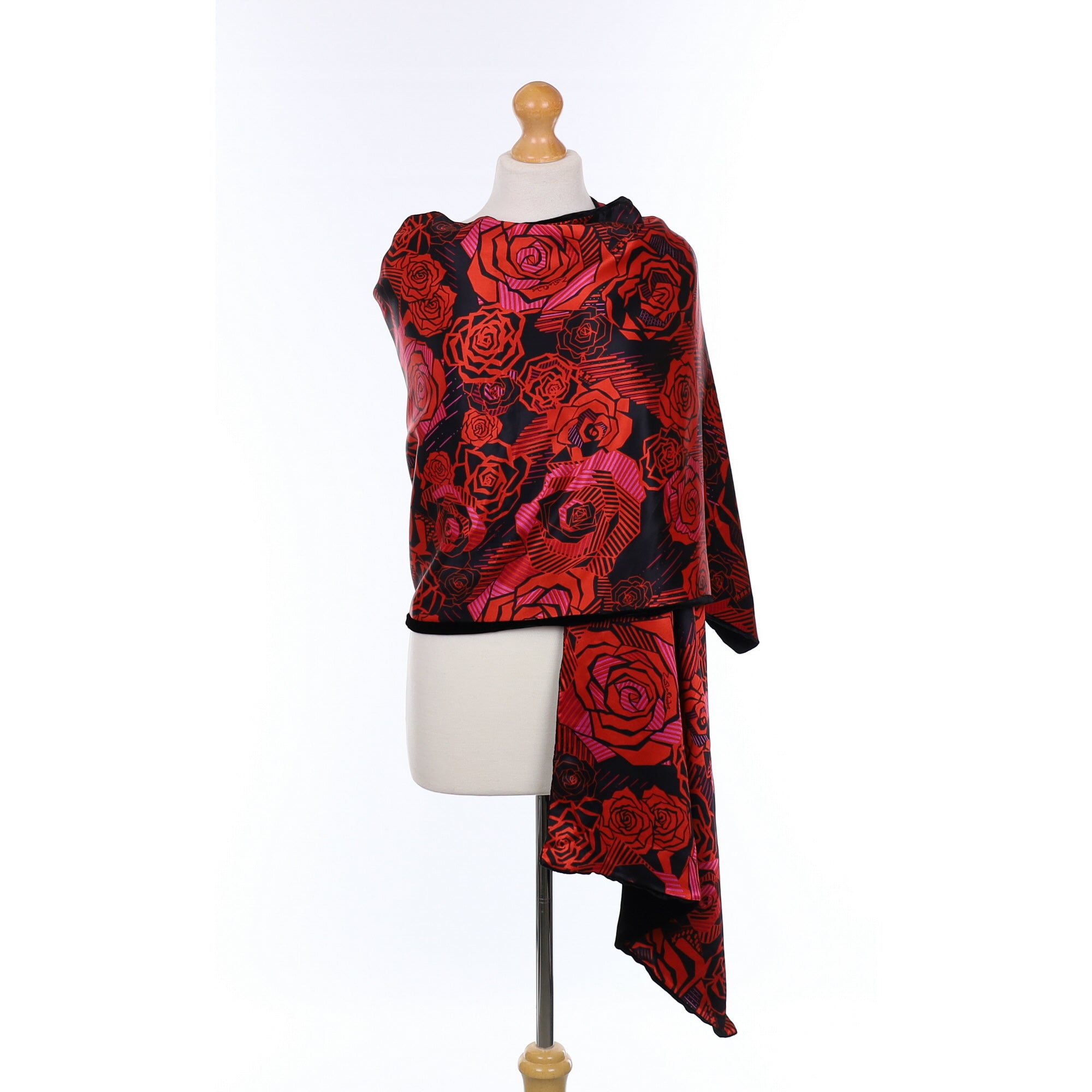 Zandra Rhodes Rose Reversible Velvet Satin Silk Scarf