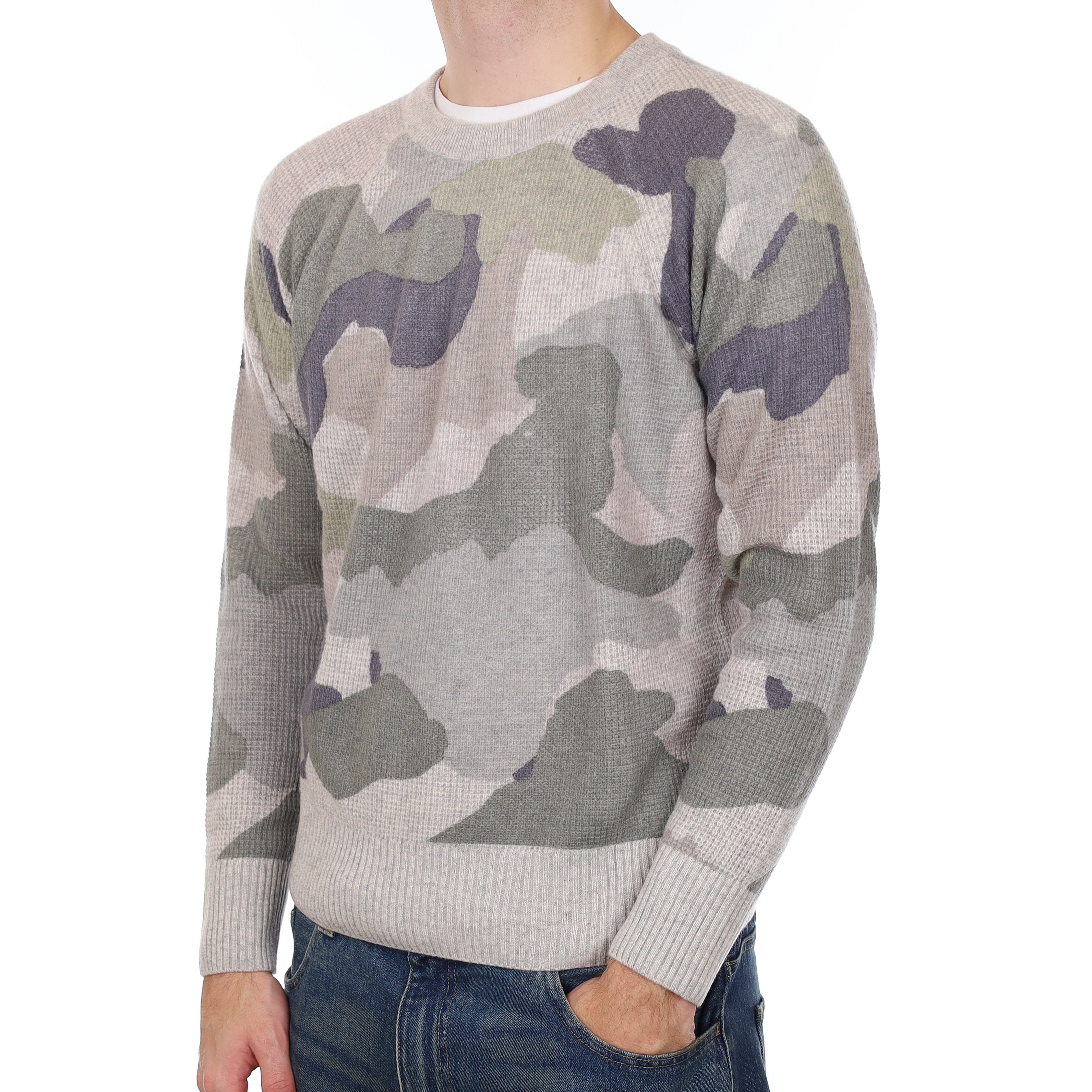 Men’s White & Warren Camouflage Cashmere Crew Neck Jumper Large