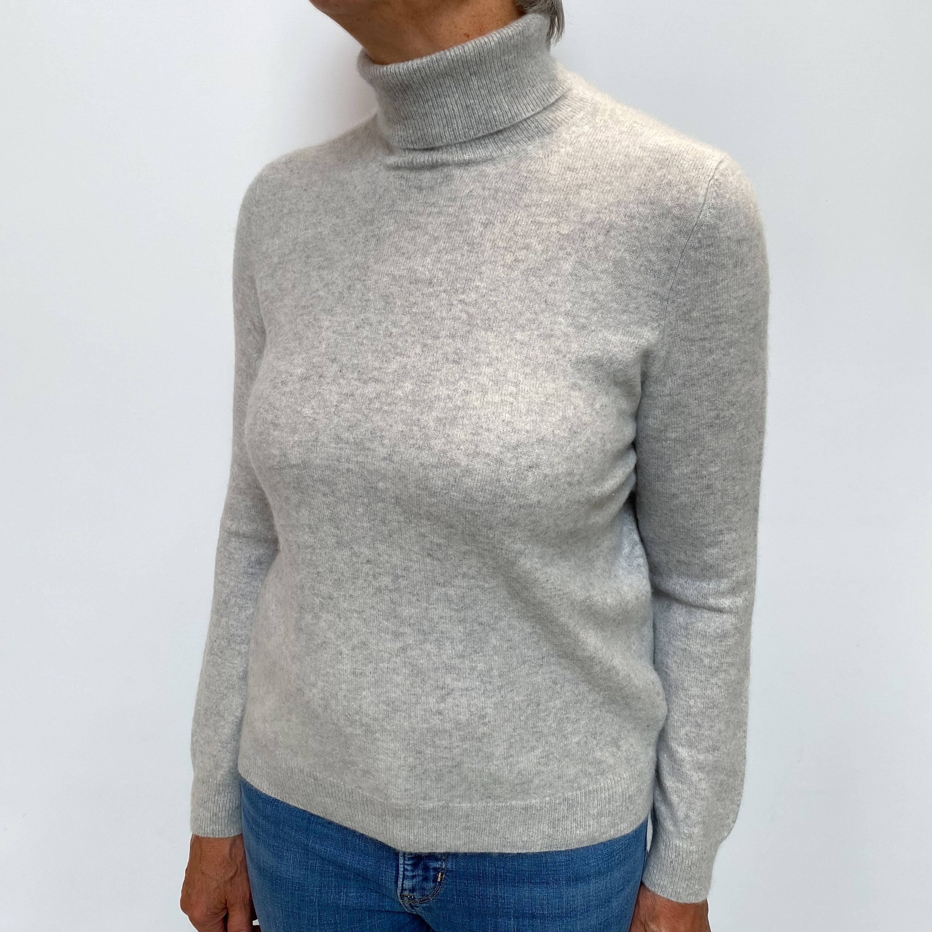 Smoke Grey Cashmere Polo Neck Jumper Medium