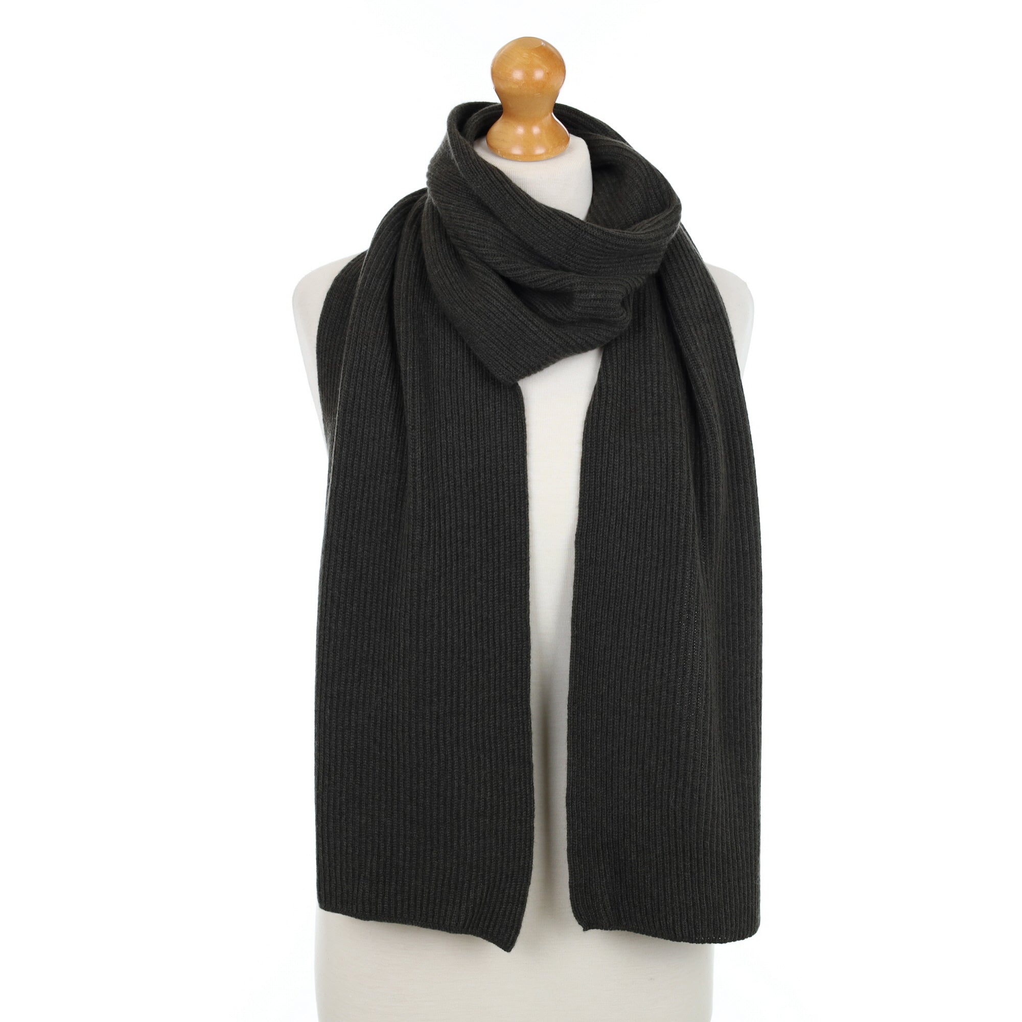 Brand New Scottish Deep Khaki Rib Cashmere Scarf