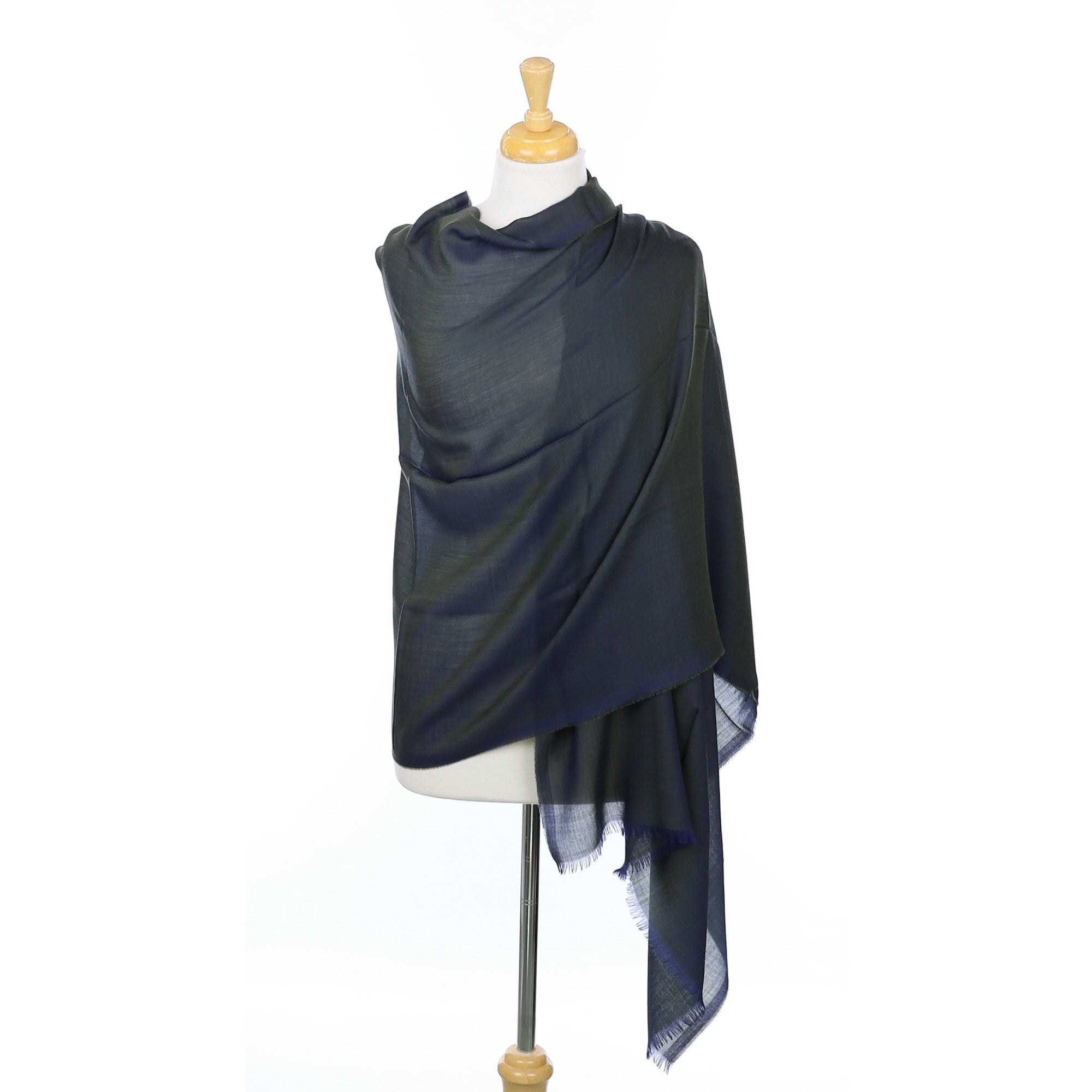 Scottish Begg & Co Two Tone Blue and Green Fine Woven Cashmere Wrap