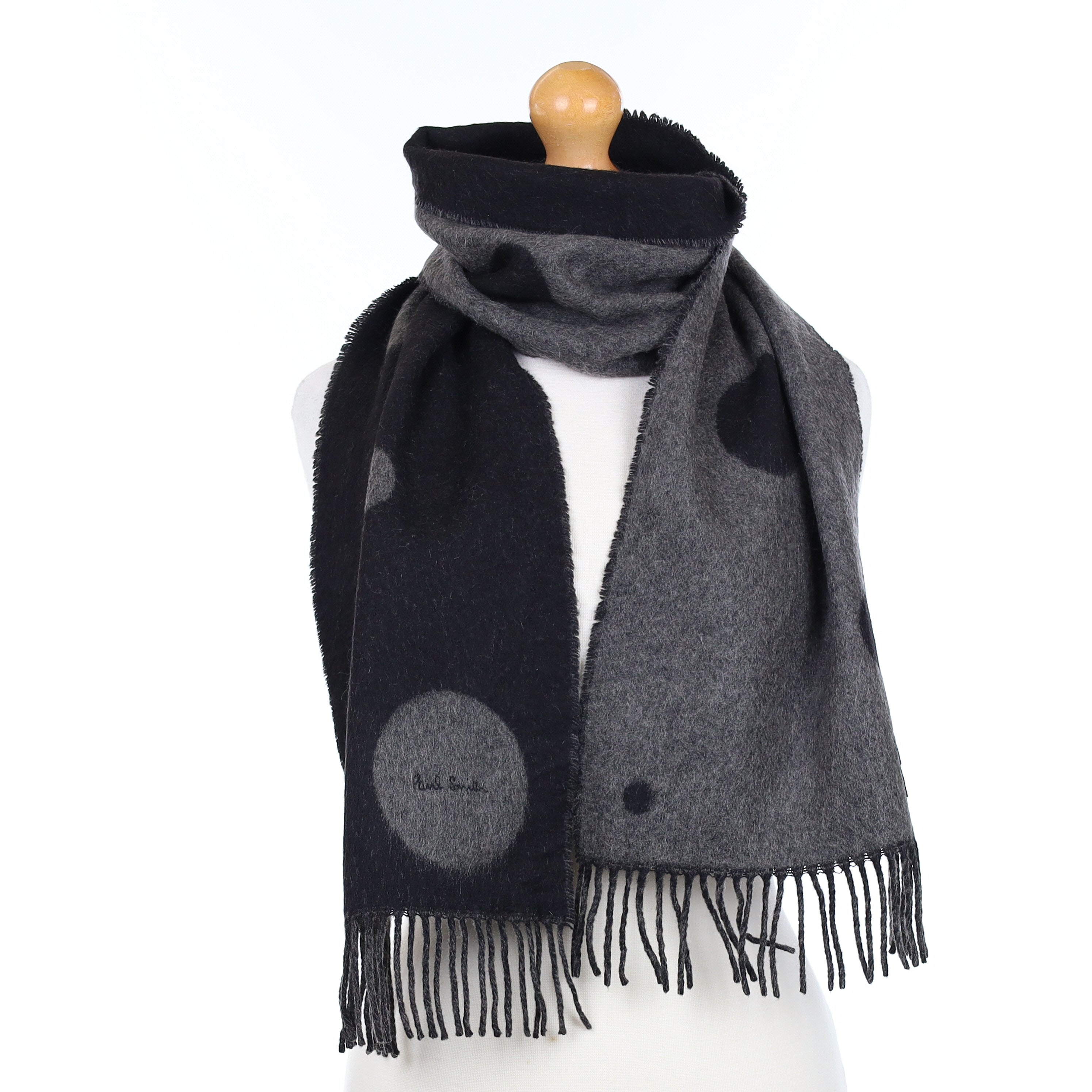 Paul Smith Black & Grey Spotted Cashmere Woven Scarf