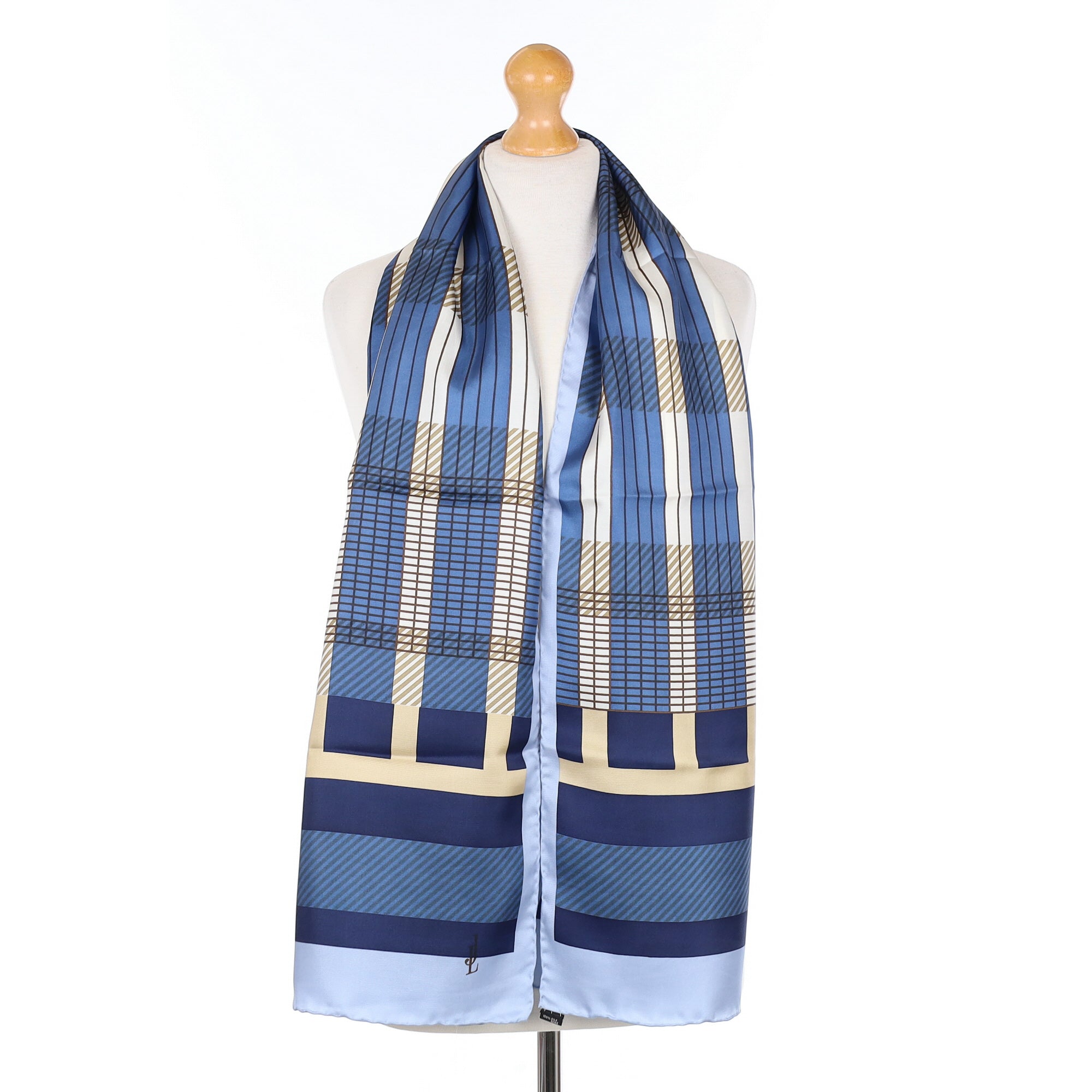 Brand New Jammers & Leufgen Blue Striped Silk Scarf