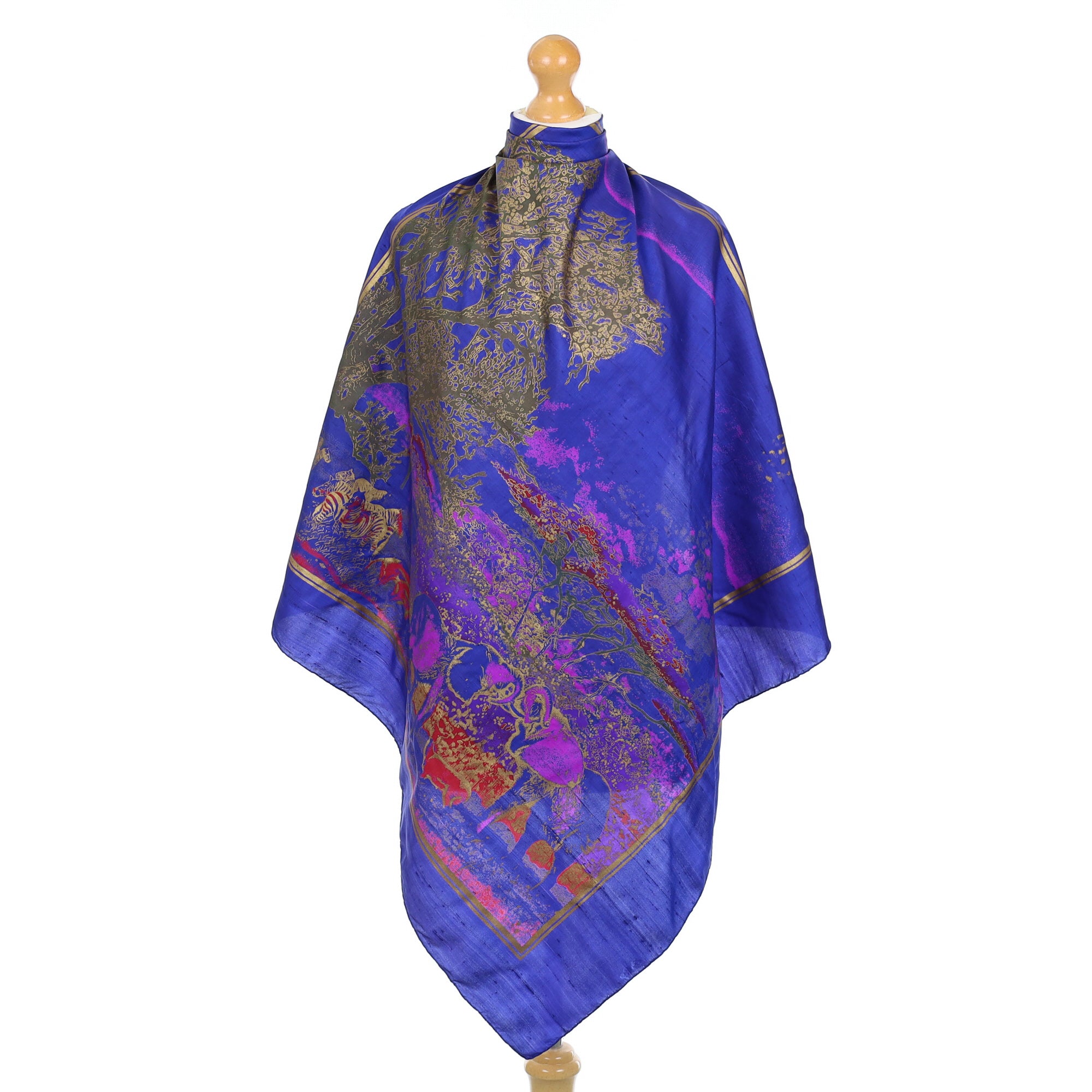 Regal Blue Safari Scene Thai Silk Scarf